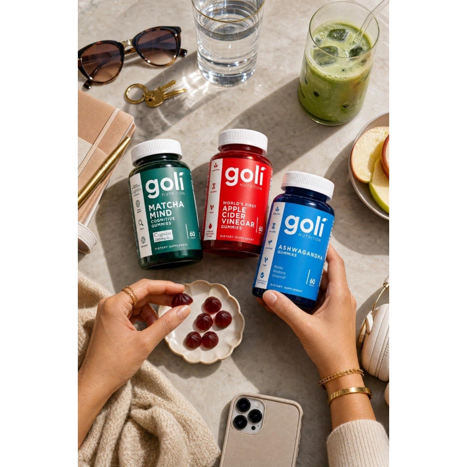 Goli Favorites Trio: Ashwagandha KSM-66, Apple Cider Vinegar, Matcha Mind Supplements with Cognizin, Vitamins D2 and B12