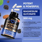 Magnesium Glycinate 500mg - VIT. B6 & D3 - Sleep, Muscle & Heart - 240 Caps | Magnesium Bisglycinate - Chelated High Absorption with Black Pepper - Magnesium for Women & Men - Lab Tested & Non-GMO