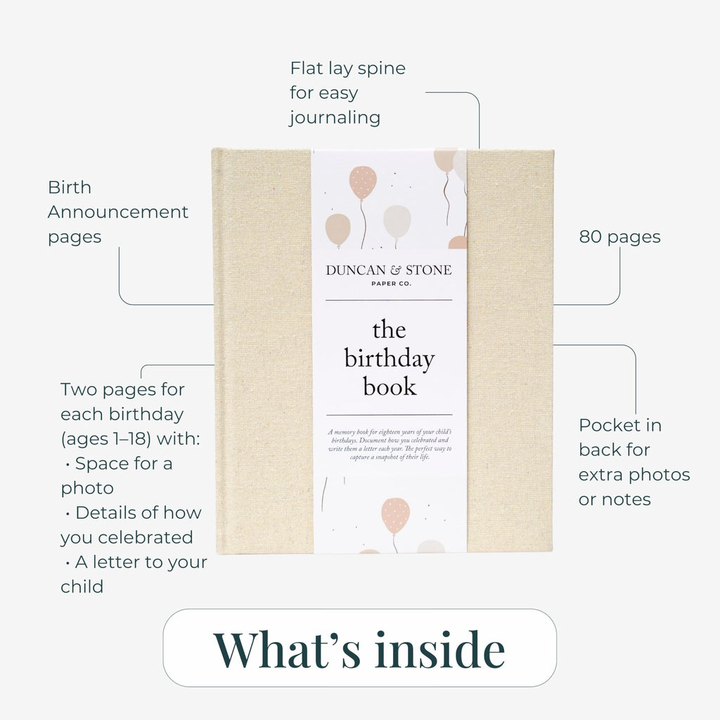 Duncan & Stone Hardcover Birthday Book & Baby Memory Album, 72 Pages