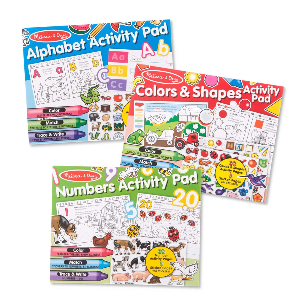 Buy now Melissa & Doug Activity Pad Bundle - Alphabet, Colors & Shapes & Numbers Sticker and Coloing Activity Books for Girls and Boys, Great Travel Toy at indiglob india