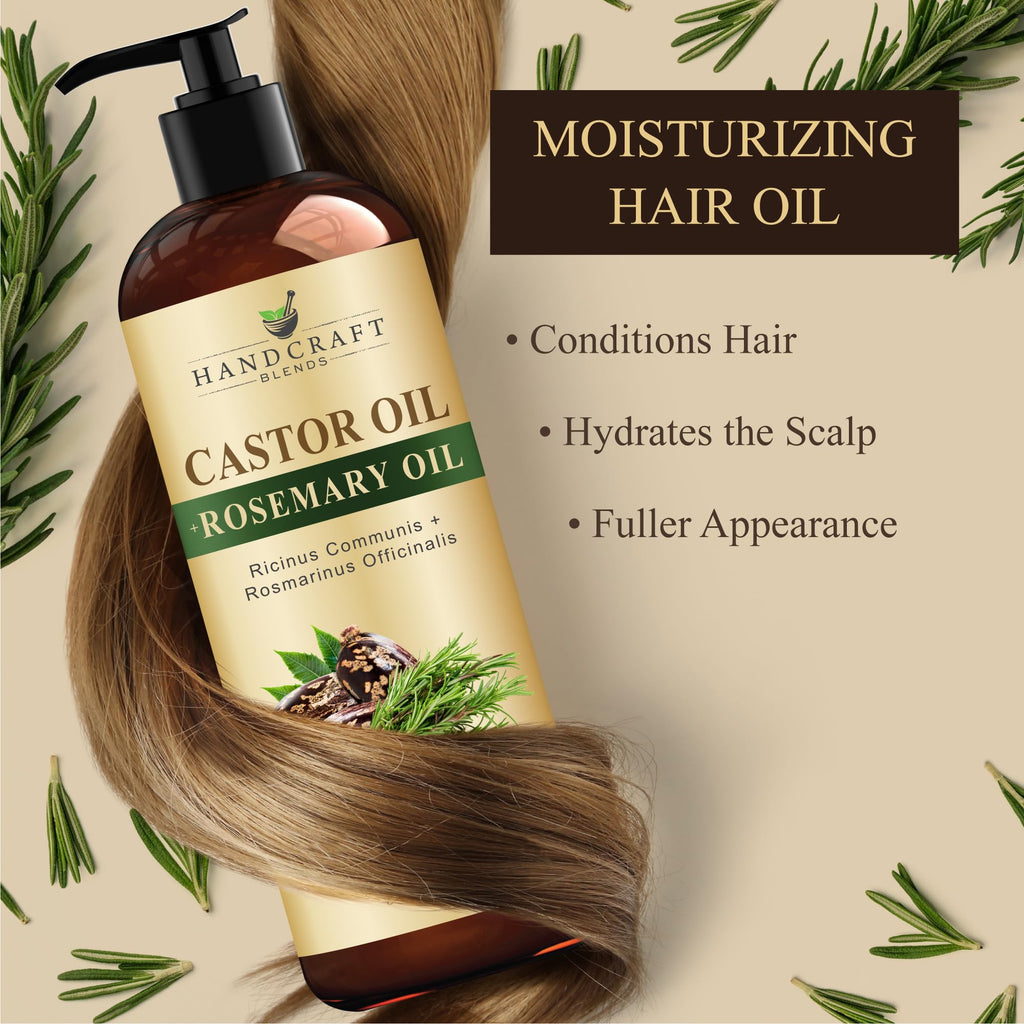 Buy now Handcraft Blends Castor Oil with Rosemary Oil 8 Fl Oz | 100% Pure and Natural | Premium Grade Carrier Oil | Hair, Eyelashes and Eyebrows | Hair and Body at indiglob india
