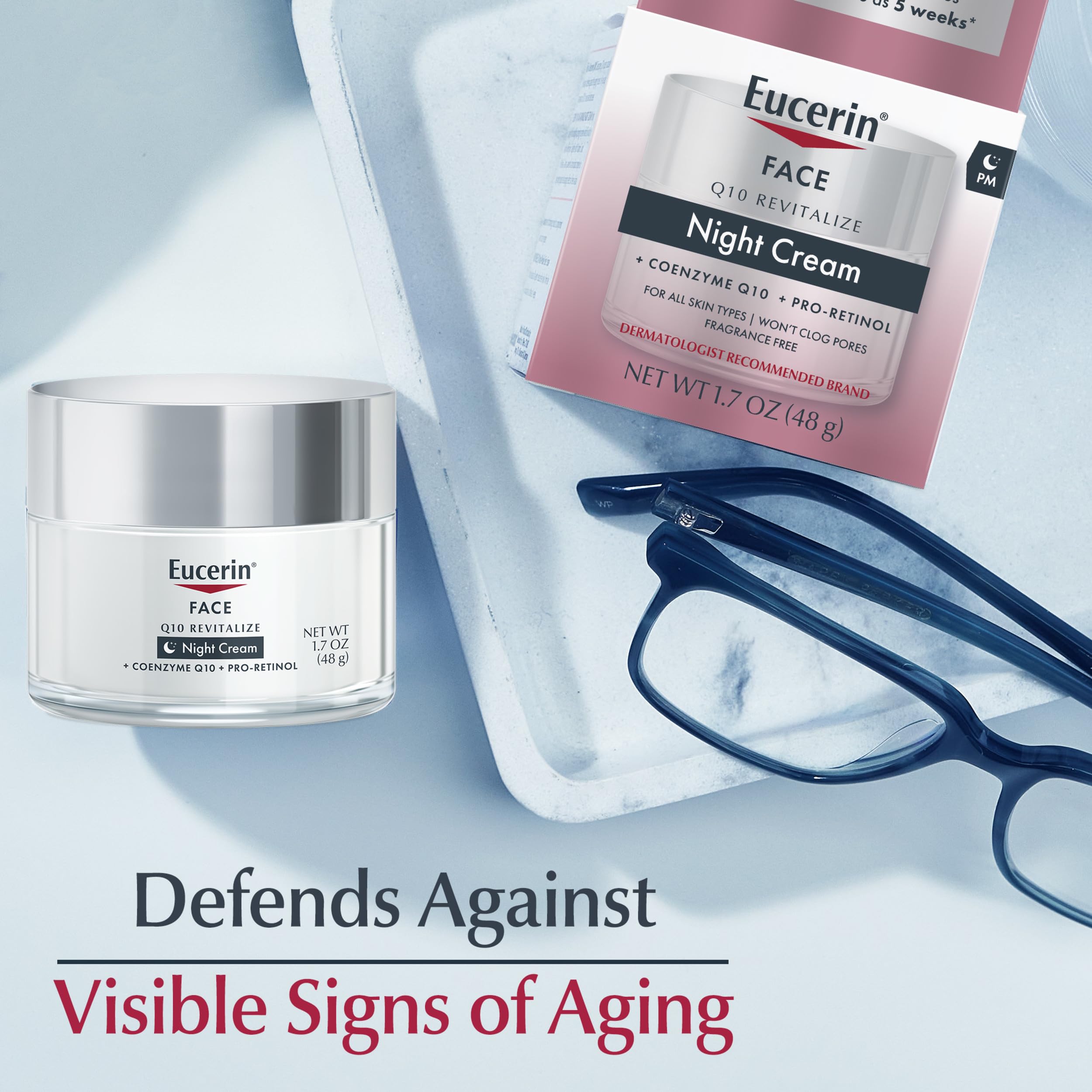 Eucerin Q10 Anti-Wrinkle Night Cream + Pro-Retinol, Facial Cream for Sensitive Skin, 1.7 Oz Jar