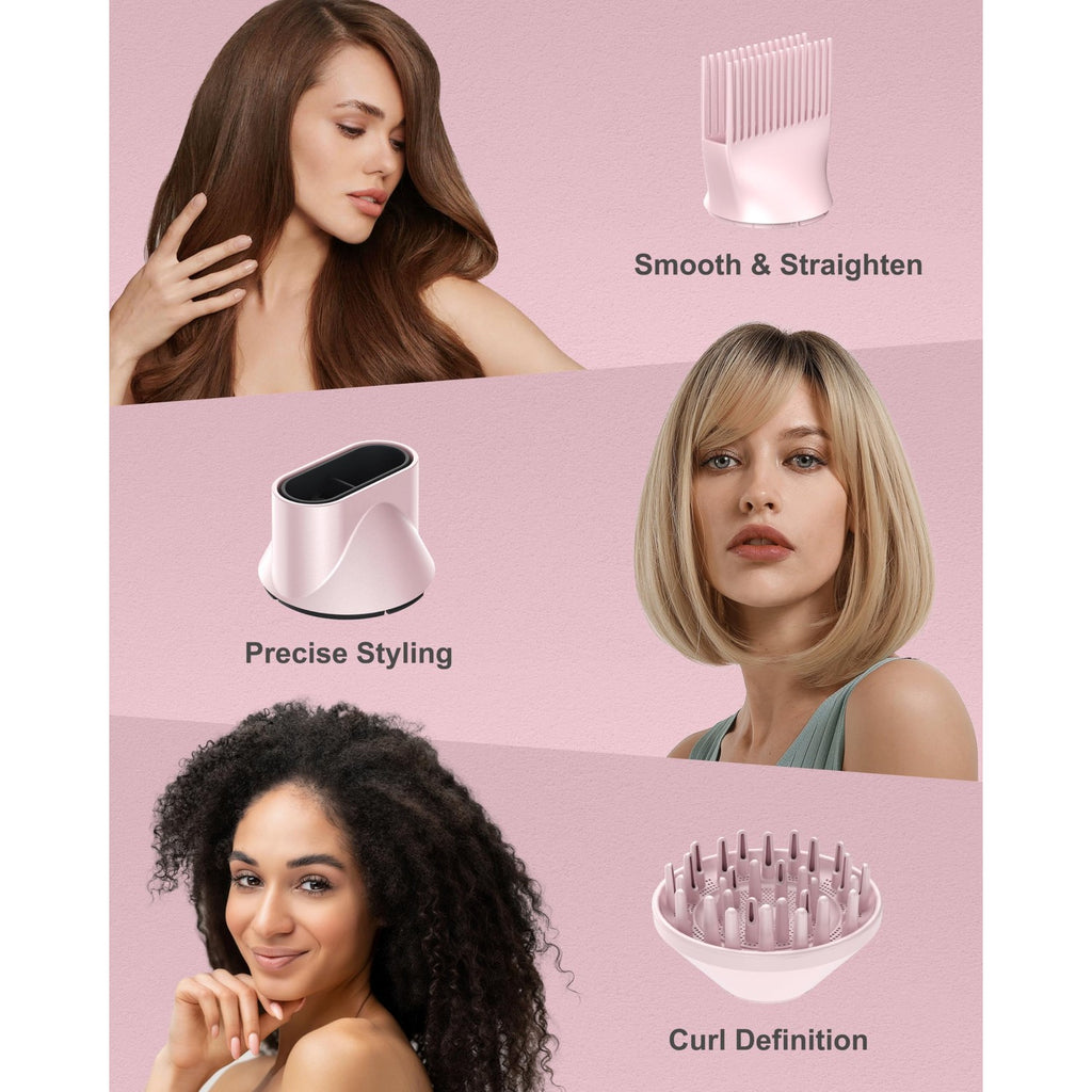 ANNLARY Hair Dryer with Comb, ANNLARY 1800W Blow Dryer with Diffuser for Curly Hair, Plasma Ionic Hair Dryer for Frizz Control, Foldable Portable Low Noise Hairdryer, 6.5 ft ALCI Cord （Pink）