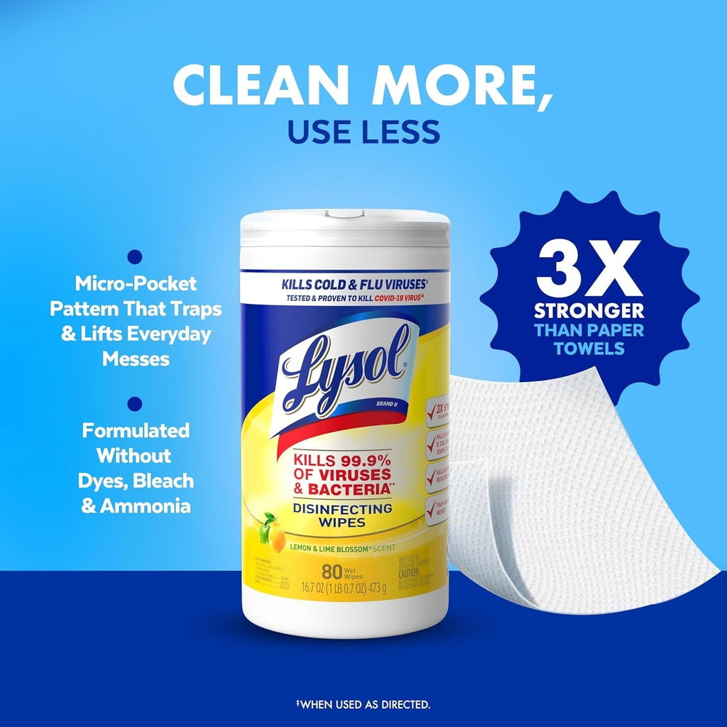 Buy now Lysol Disinfecting Wipes Bundle, Home Apartment Dorm Room Essentials and Cleaning Supplies, All Purpose Cleaner, Multi-surface Cleaning Wipes, Lemon and Lime Sanitizing Wipes Bundle, 80 Count at indiglob india