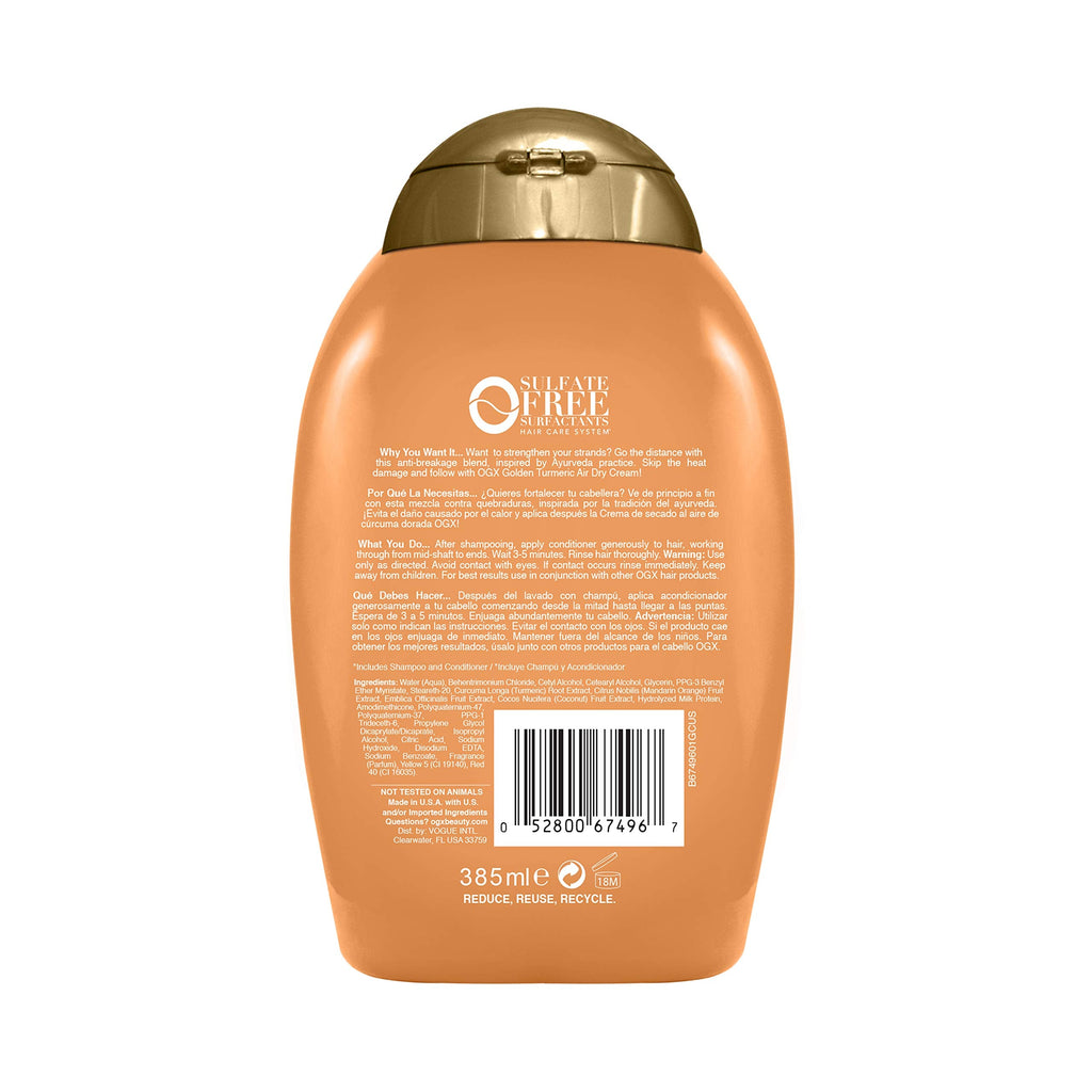 Buy now OGX Strength Length + Golden Turmeric Conditioner with Milk to Soothe Scalp Nourish Hair, Ayurveda SulfateFree Surfactants for Stronger Longer Hair, Coconut, 13 Fl Oz at indiglob india