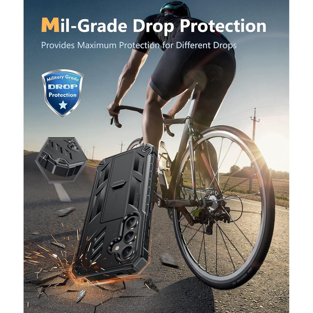 Buy now FNTCASE for Samsung Galaxy S24-Ultra Case: Military Grade Drop Proof Protection Cases with Kickstand | Shockproof Rugged Hard Phonecase Heavy Duty Matte Textured Protective Cover - 6.8 Inch Black at indiglob india