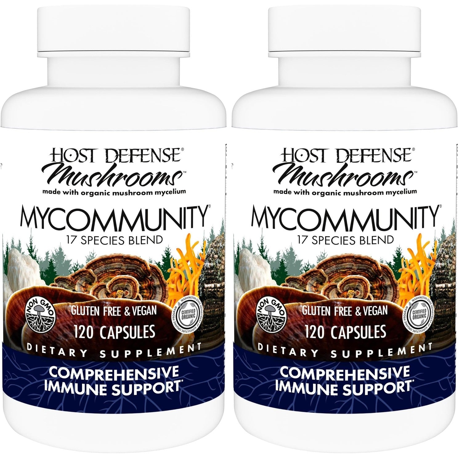 Host Defense MyCommunity Capsules, Immune Support, 30 Capsules | 17 Species Blend Organic Mushroom for Immune Support, 15 Servings