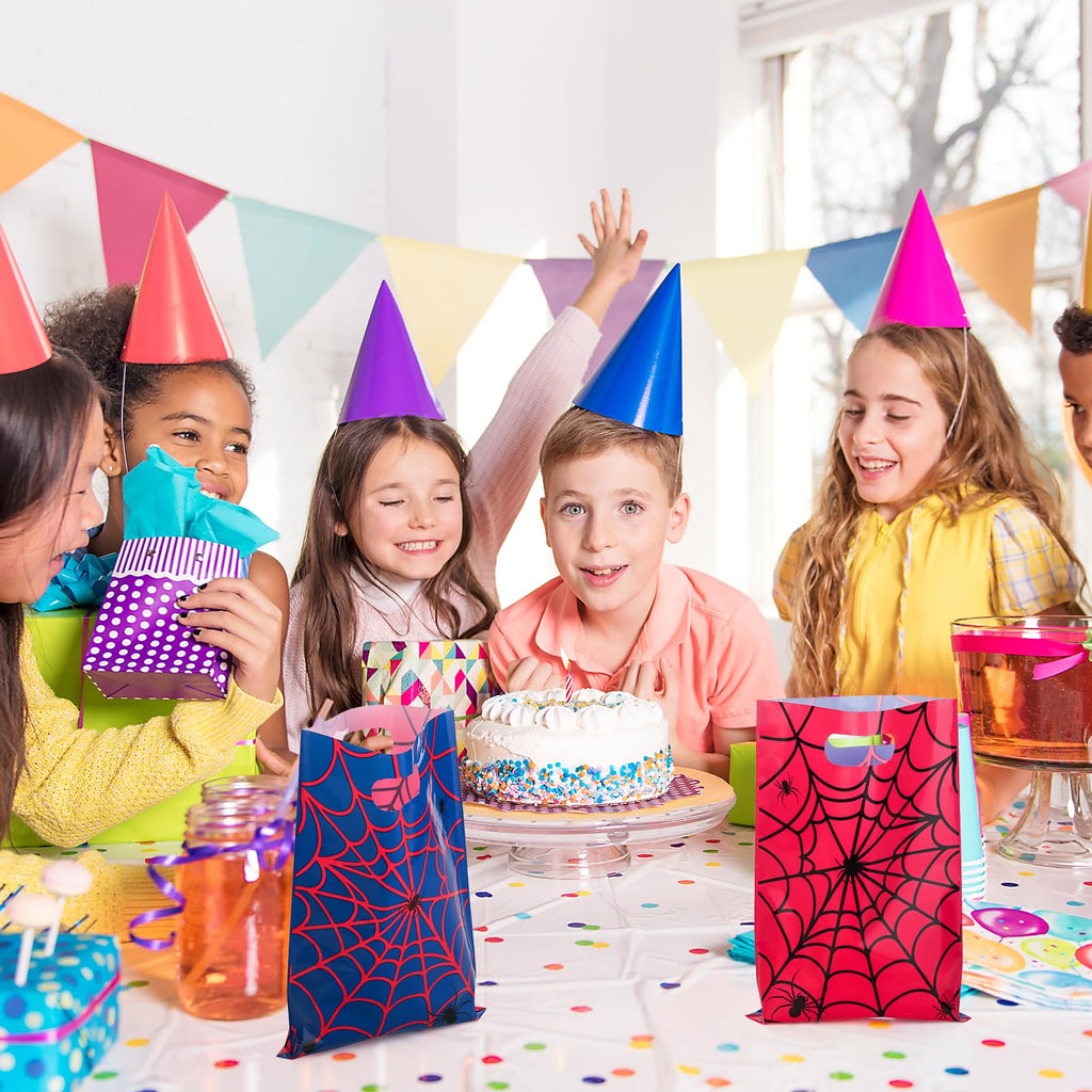 PintreeLand 40 PCS Spider Web Party Favor Bags, Red and Blue Goodie Candy Bags for Birthday