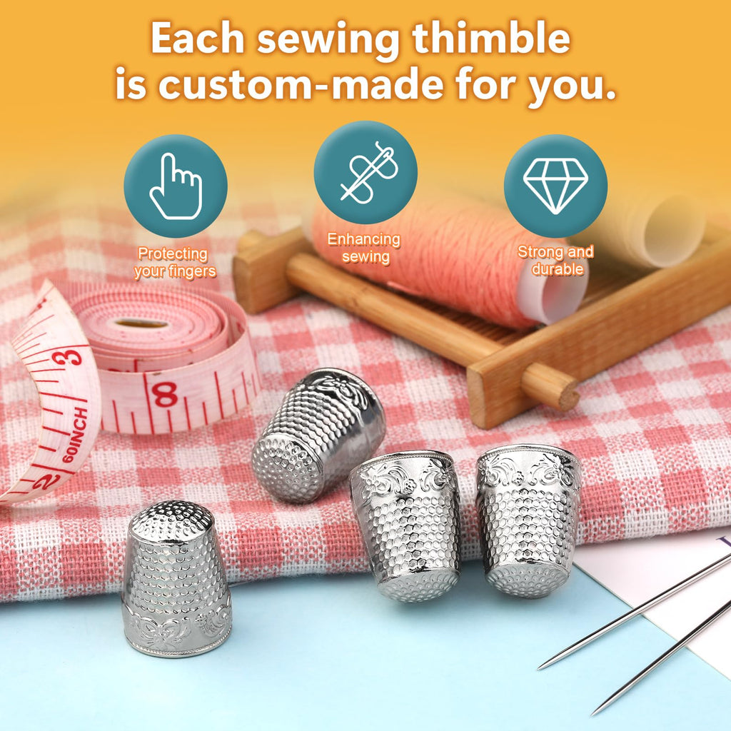 ZMAAGG Thimbles for Hand Sewing, Sewing Thimble, 4 PCS Metal Thimble