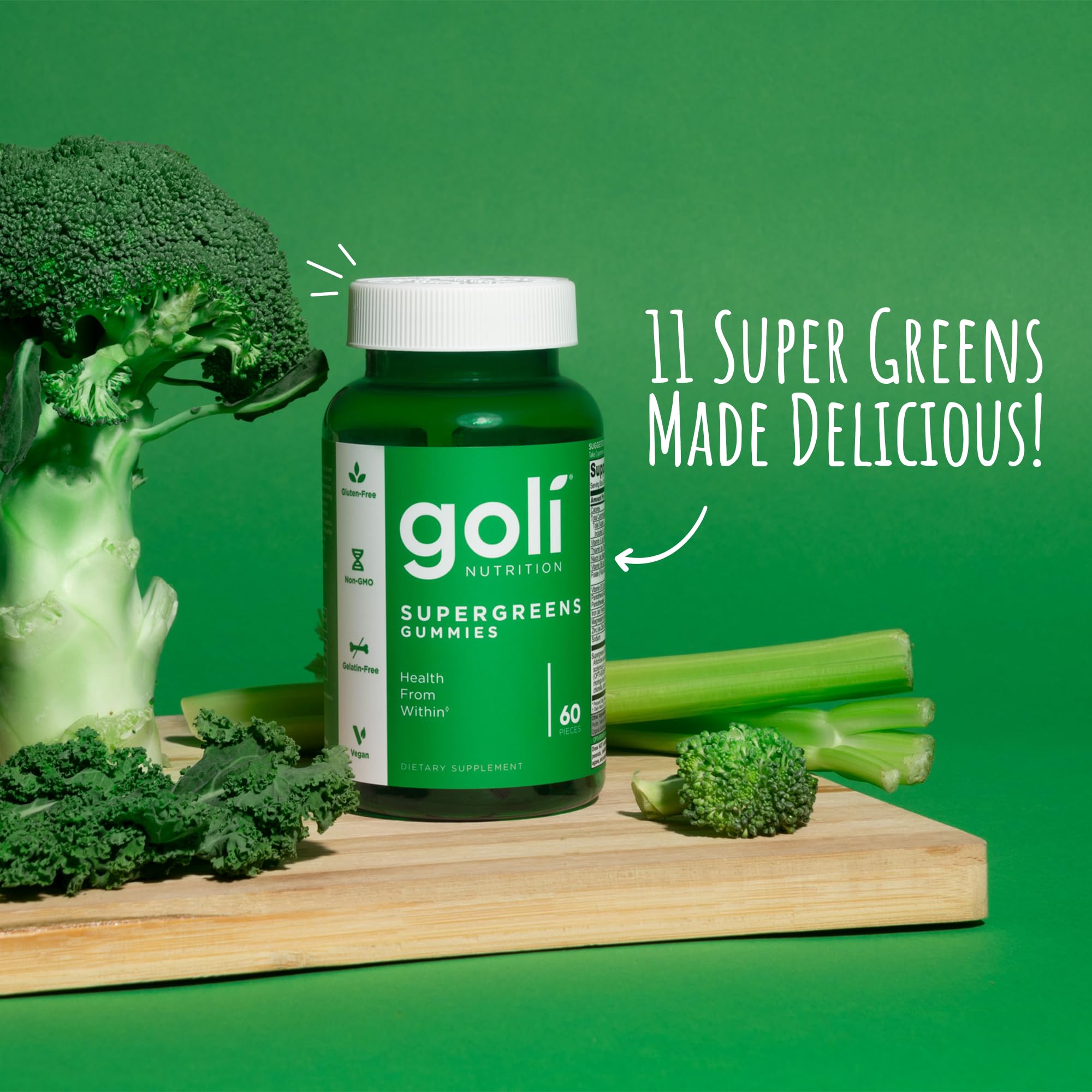 Goli SuperGreens Vitamin Gummy - 120 Count - Essential Vitamins and Minerals - Plant-Based, Vegan, Gluten-Free & Gelatin Free - Health from Within, Pack of 2