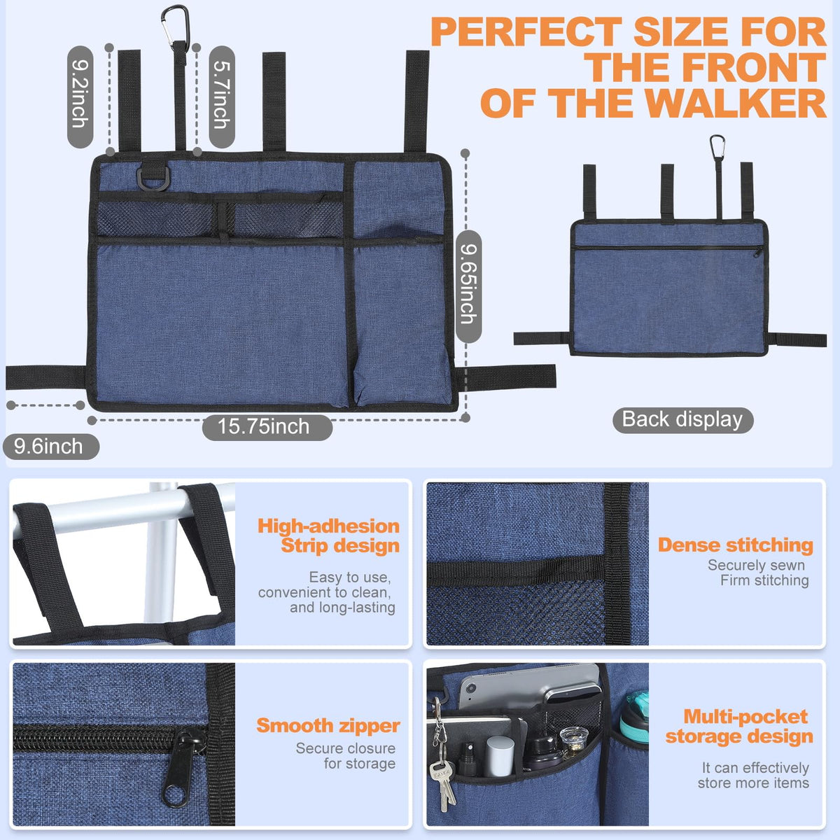 Premium Walker Bags for Folding Walkers Accessories with Cup Holder
