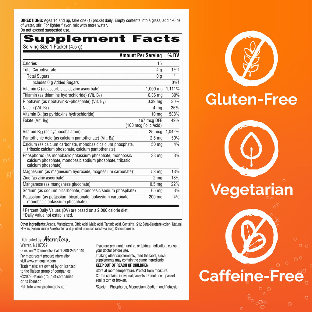 Emergen-C Vitamin C 1000mg Immune Support, Raspberry Lemonade, 36 Packets | Zero Sugar, B Vitamins for Energy, Zinc and Manganese, Electrolytes, Stevia Sweetened, Caffeine Free