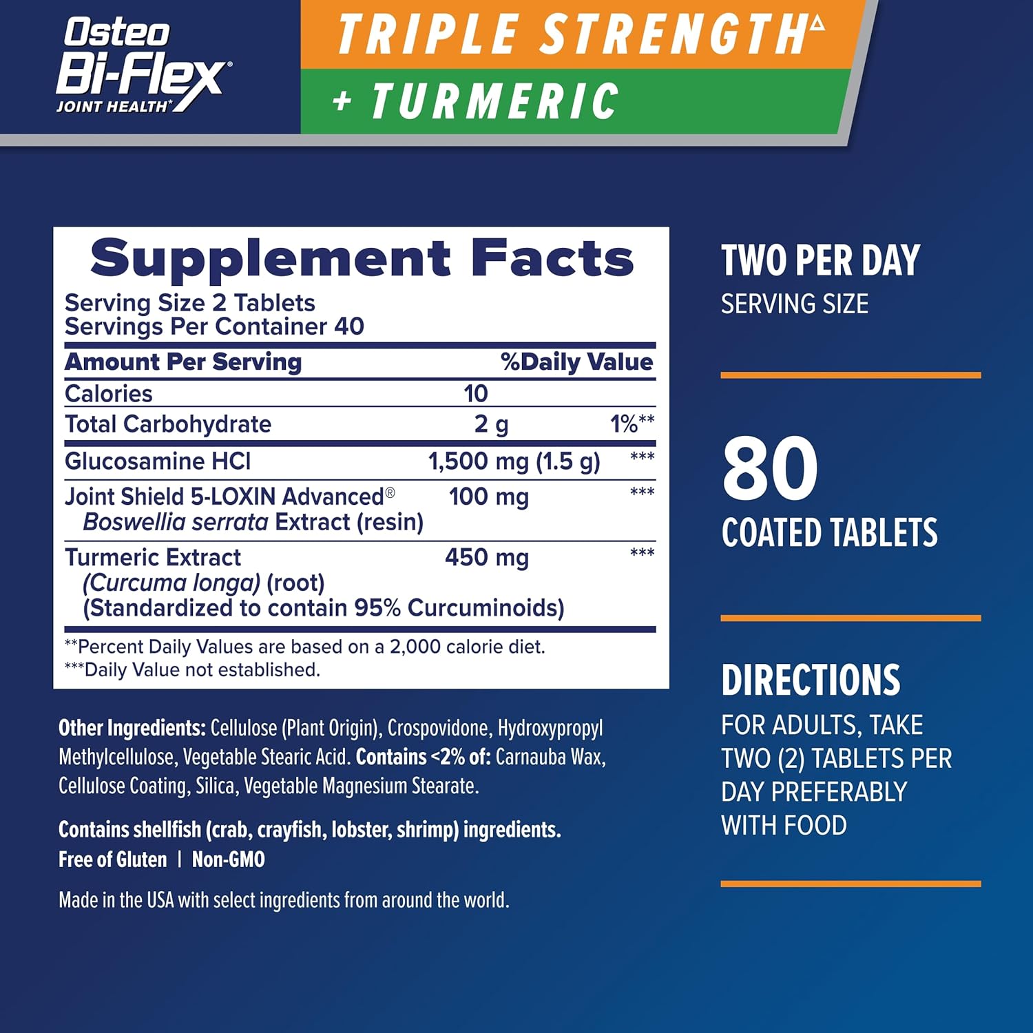 Buy now Osteo Bi-Flex Glucosamine Triple Strength Plus Turmeric Supplement with Curcumin for Joint Support and Range of Motion, 40 Day Supply, 80 Coated Tablets, Joint Health Nutritional Supplements at indiglob india