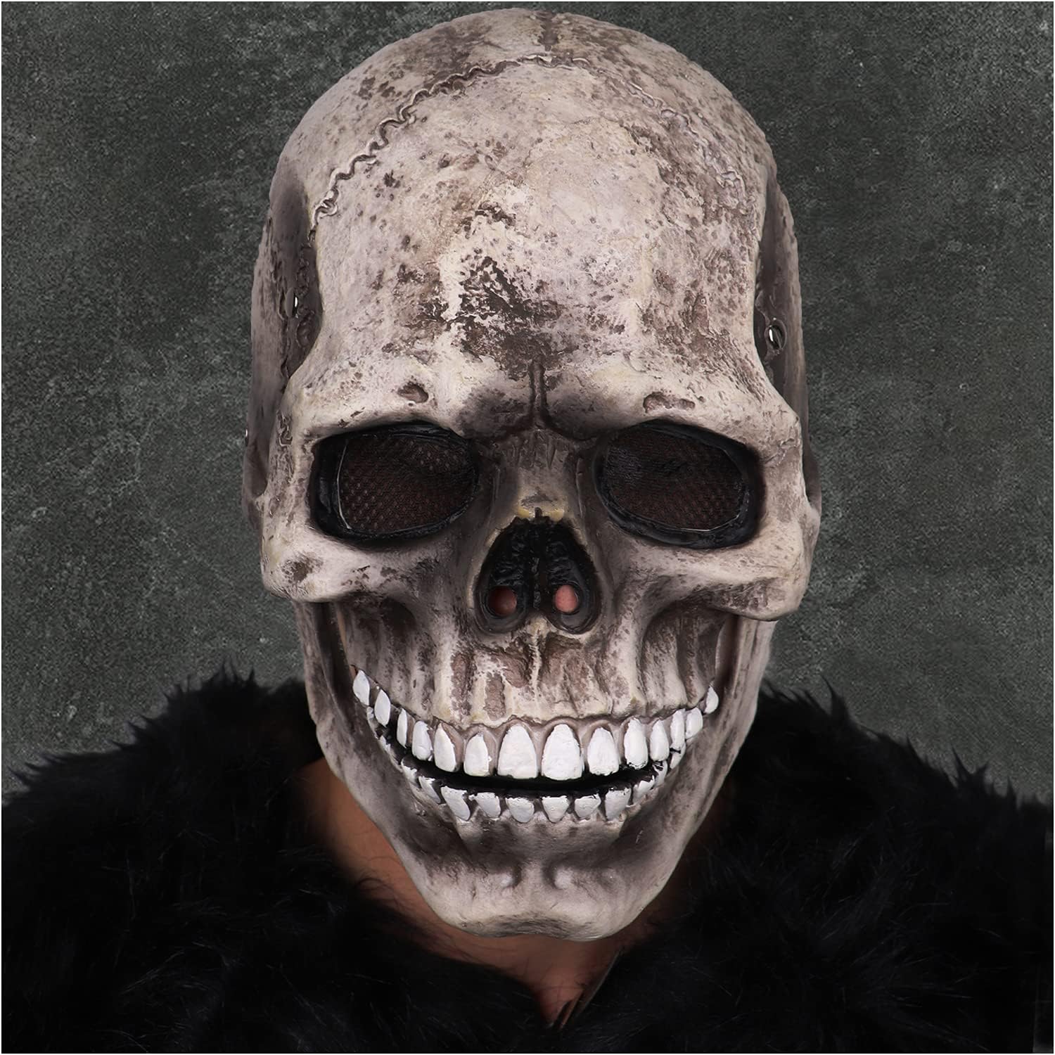 Buy now CosTribe Creepy Full Head Skull Mask with Moving Jaw Halloween Scary Latex Helmet for Cosplay Party Props White at indiglob india