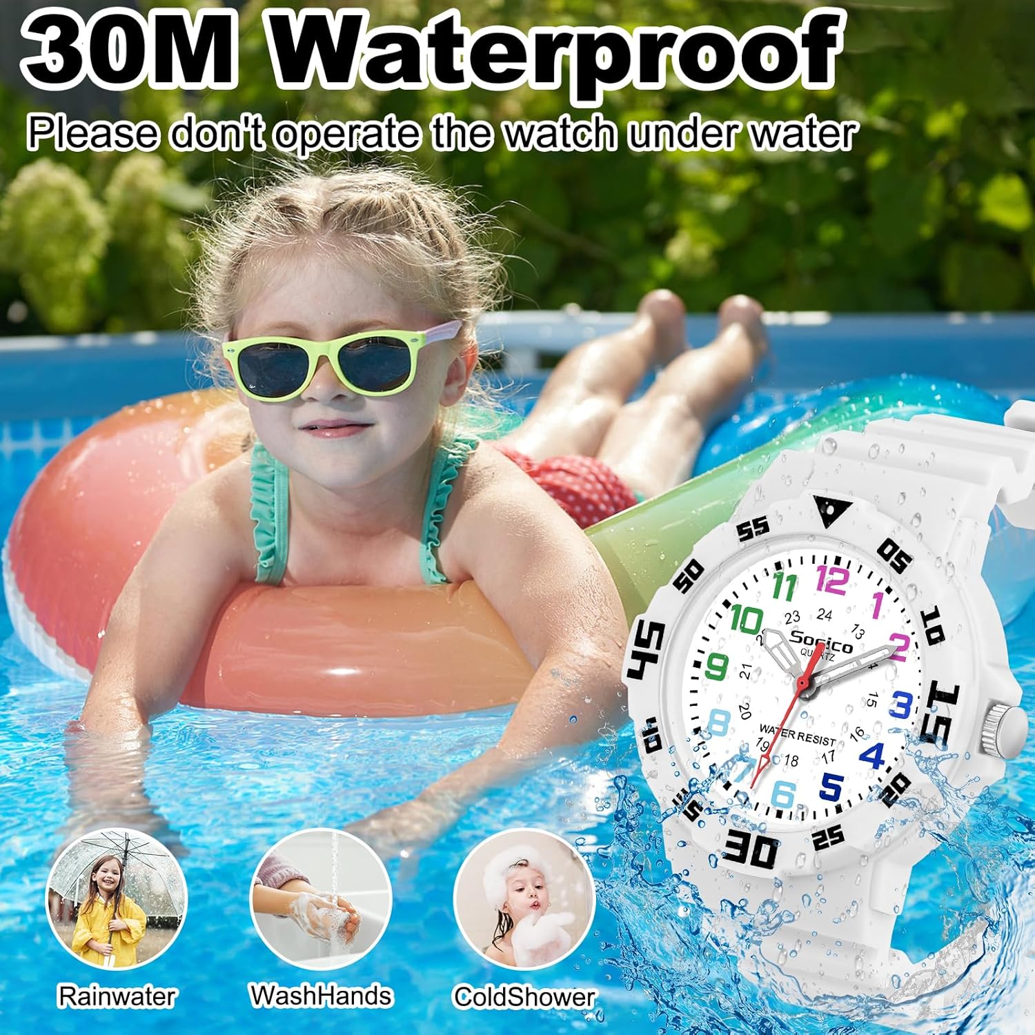 Buy now SOCICO Children Analog Watch for Boys Girls Waterproof Time Teaching Watch with Soft Band, Learning Time Wrist Watch Easy to Read Christmas Gifts for Kids Ages 3-12 Great Gifts at indiglob india