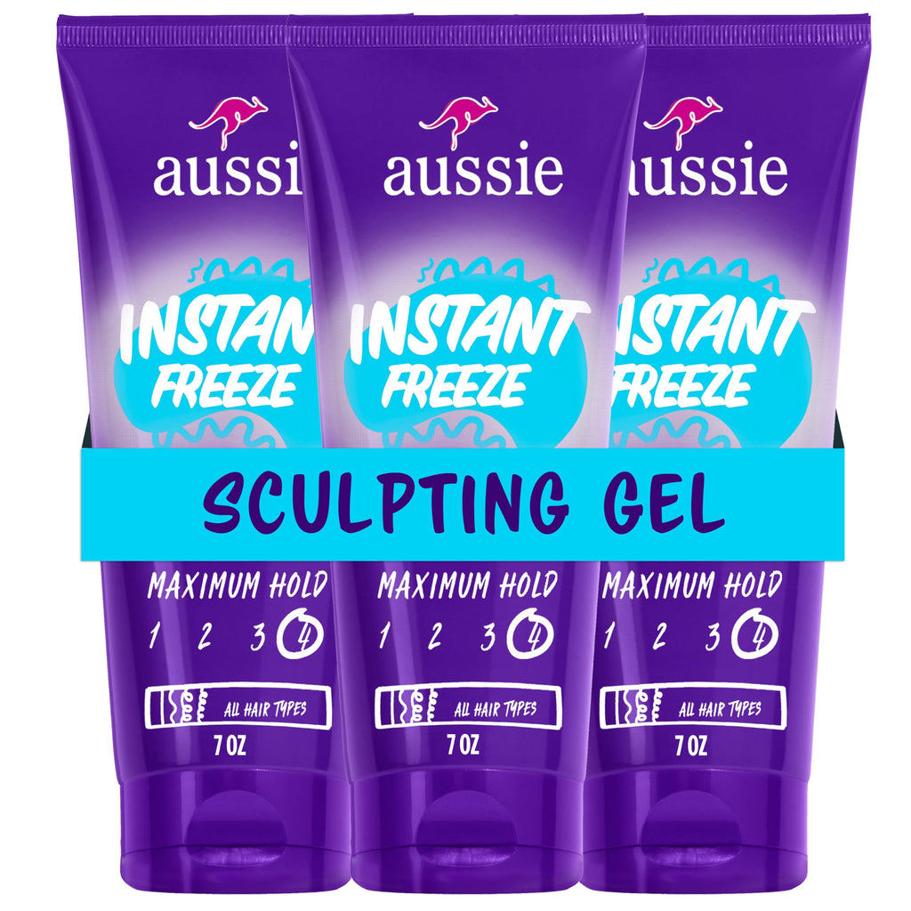 Aussie Instant Freeze Sculpting Hair Gel, Maximum Hold, No Flaking, Long-Lasting, with Jojoba Oil, Sea Kelp, Australian Aloe, Frizz Control, Citrus Floral Scent, 7 Fl Oz Triple Pack