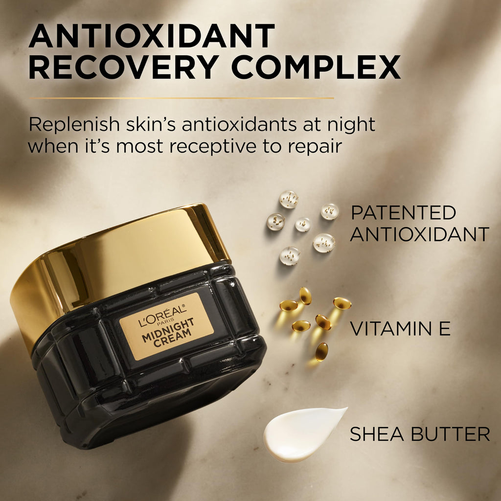L'Oreal Paris Age Perfect Anti-Aging Midnight Cream, Face Moisturizer with Shea Butter to Reduce Wrinkles and Firm Skin, 1.7oz + Serum Sample