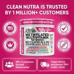 Methylated Multivitamin for Women Vitamins B6 Methyl B12 A B C D K E Folate Choline Omega 3 Thiamine Riboflavin Iron Iodine Magnesium Zinc Selenium Copper Calcium 90 Capsules by Clean Nutra