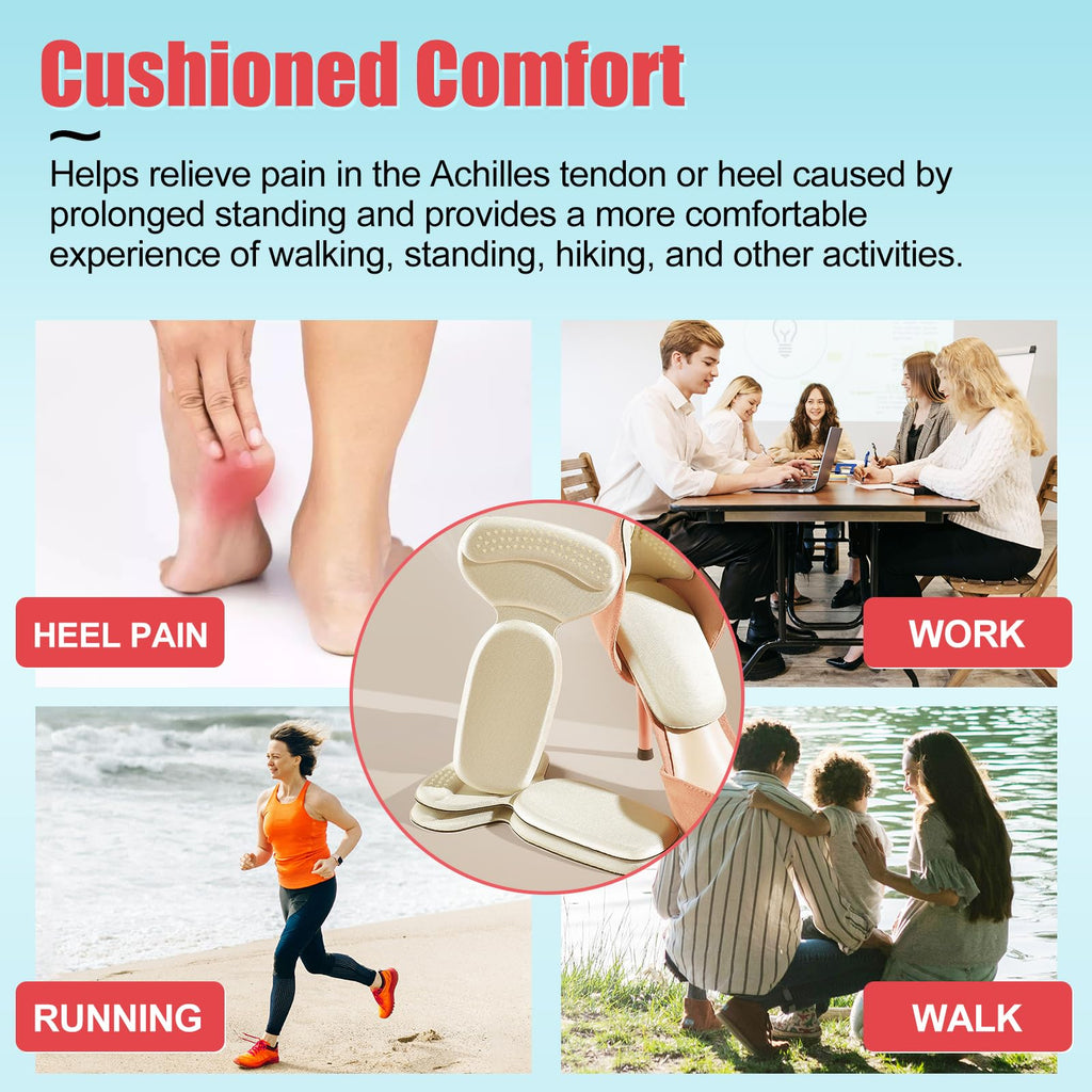 PHIXBEAR Heel Pads for Too Big & Loose Shoes, Heel Pain Relief, 4 Pairs