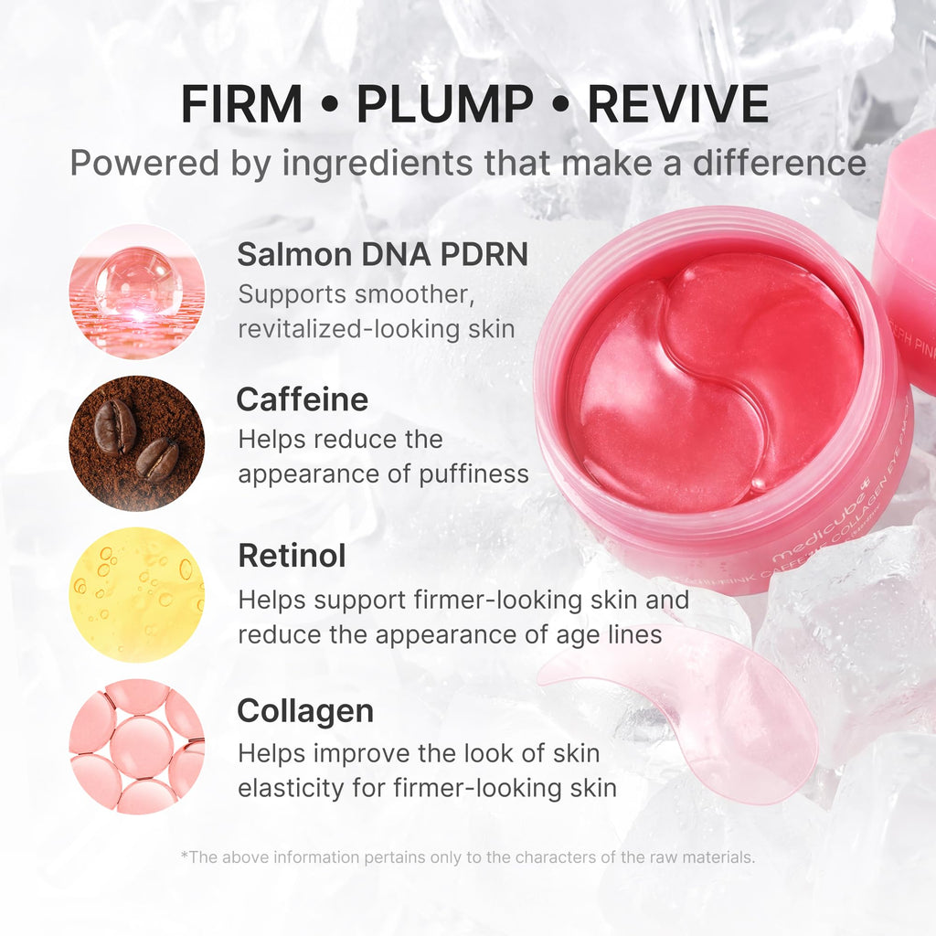 medicube Eye Patch PDRN Caffeine Collagen - Firming Gel Patches, 30 Pairs | Age-Defying Care with Retinol & Collagen - Gel Patches for the appearance of Dark Circles, Undereye Bags, Korean Skincare