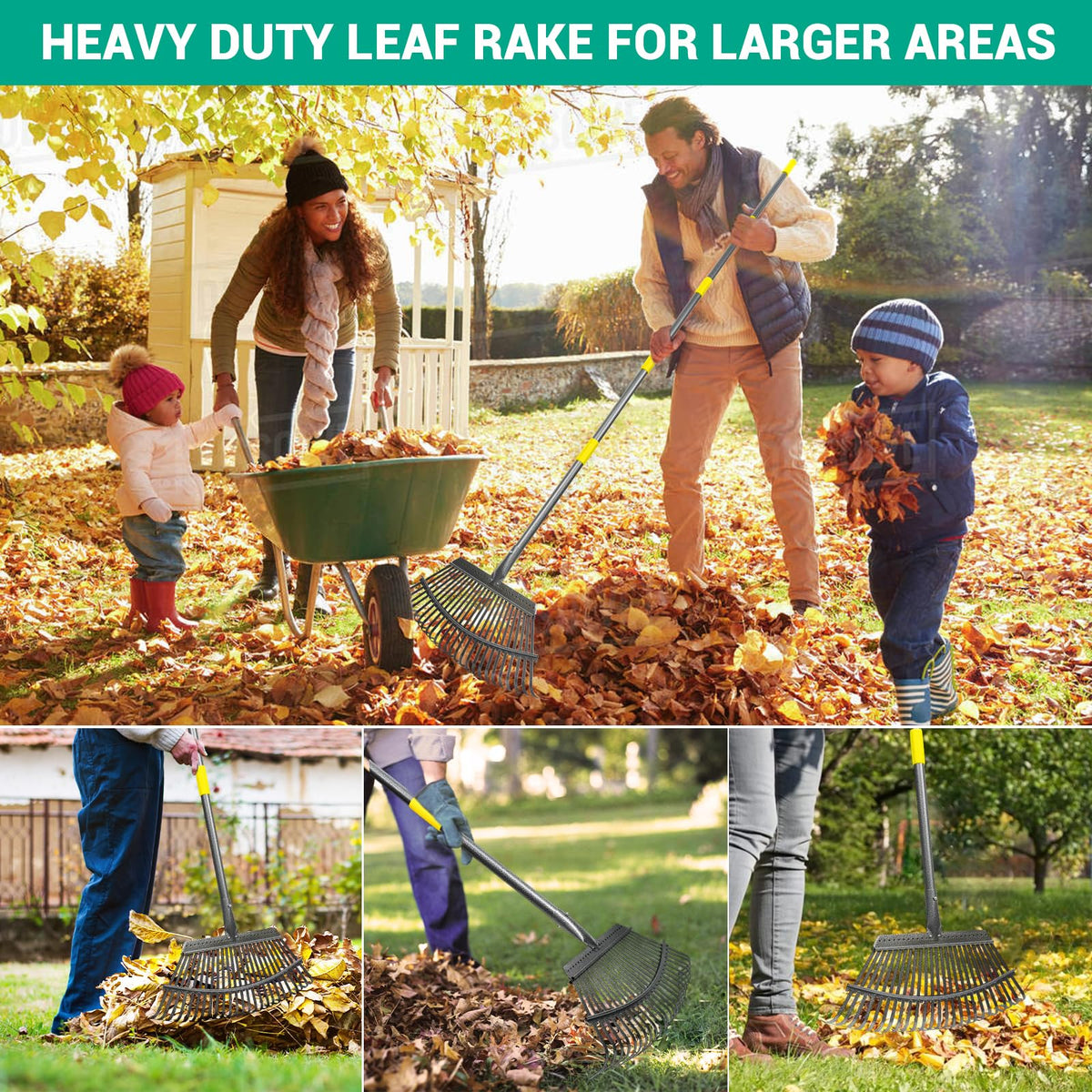 Rake for Leaves Set, Heavy-Duty Garden Rake for Lawns, 73-Inch Adjustable