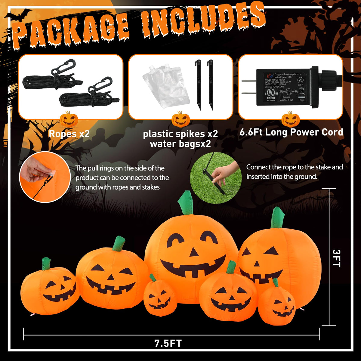 GIGALUMI 7.5FT Halloween Inflatable Outdoor Decoration Pumpkin(Cold White)