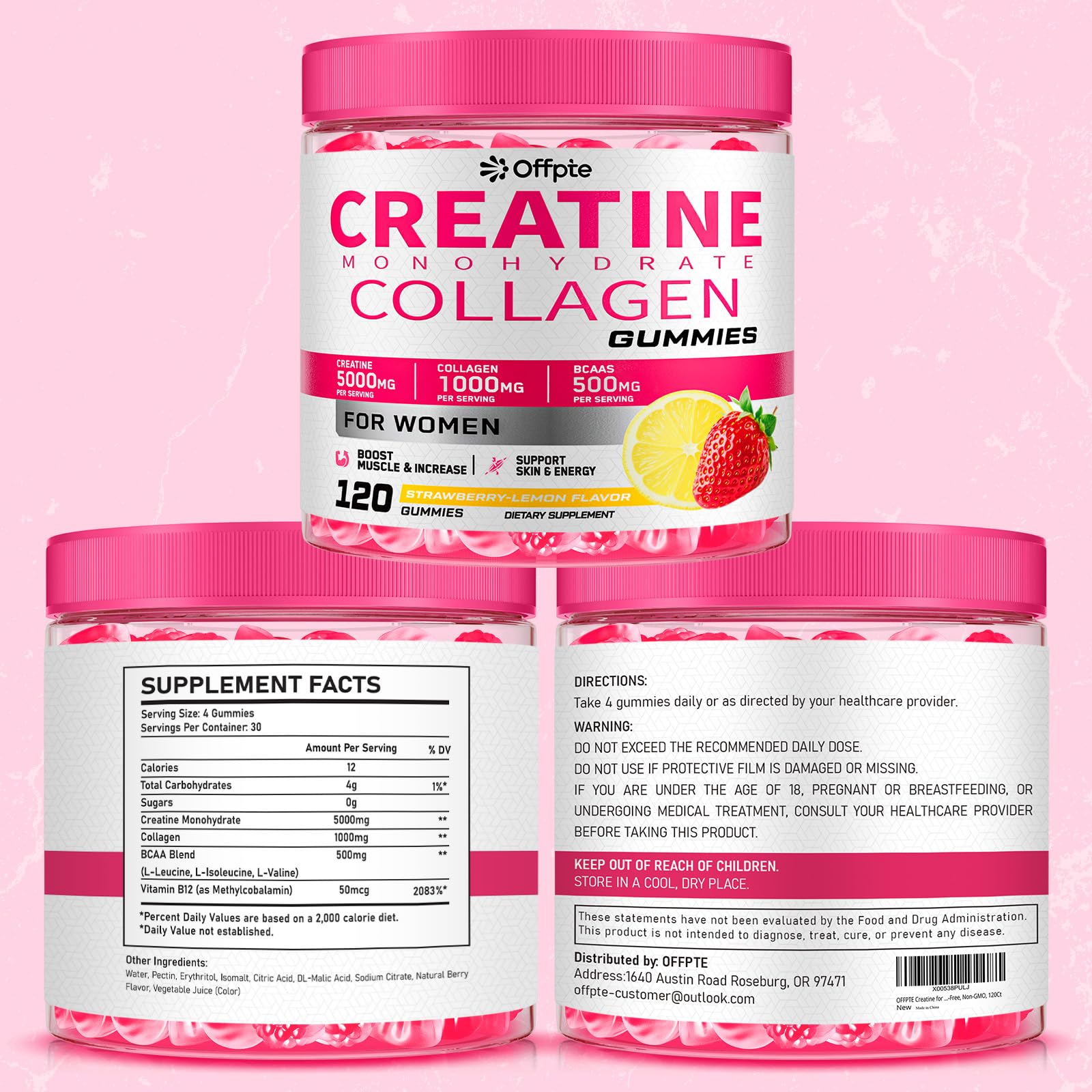 Creatine for Women, 5000mg Complex with Collagen & BCAAs, Vitamin B12 | 120 Ct Sugar-Free Creatine Gummies for Women, Creatine Monohydrate Supplements Pre-Workout Chewbles, Creatina Para Mujeres