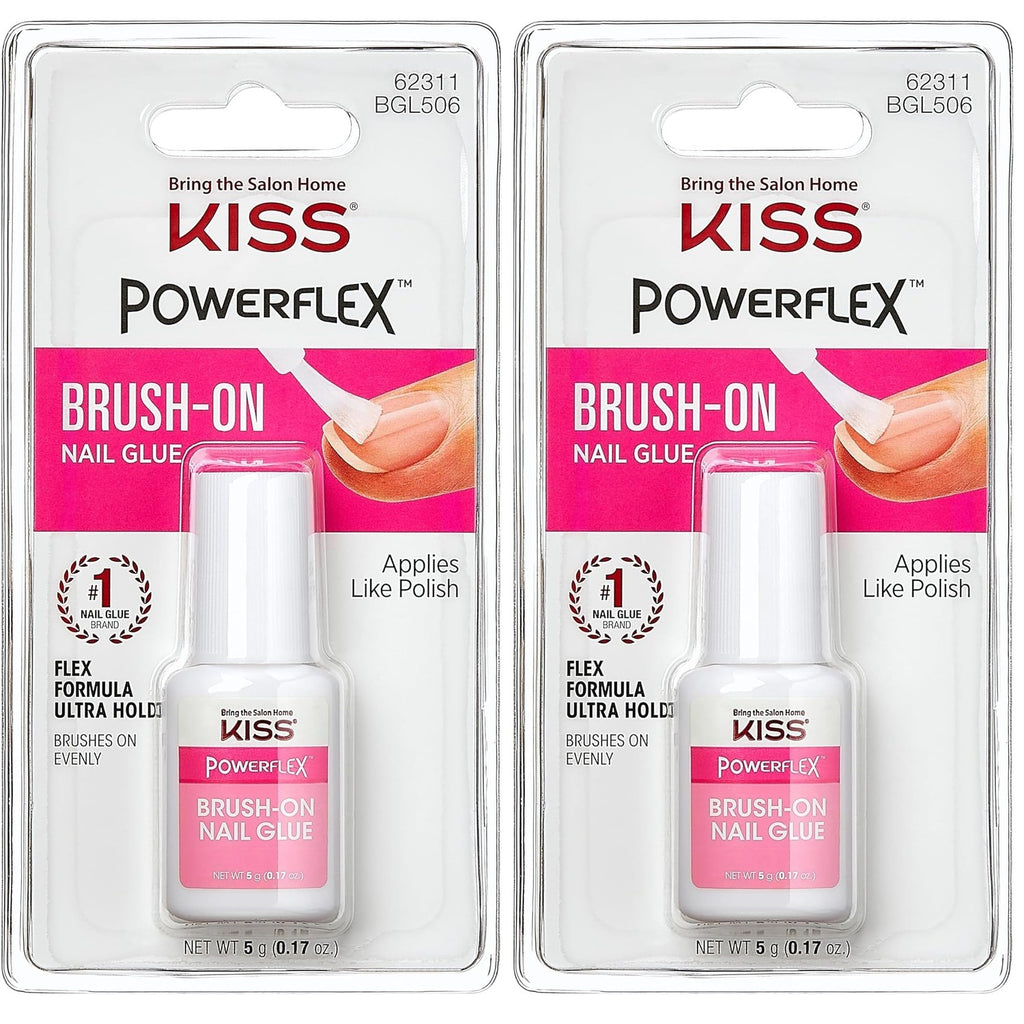 Kiss PowerFlex Nail Glue for Press Ons, Brush-On Applicator for Kits, Tips & Wraps, 0.17 oz, Ultra Hold, Fast Drying Adhesive, Instantly Repairs Cracks, Splits & Breaks, Seamless, Gap-Free Bond