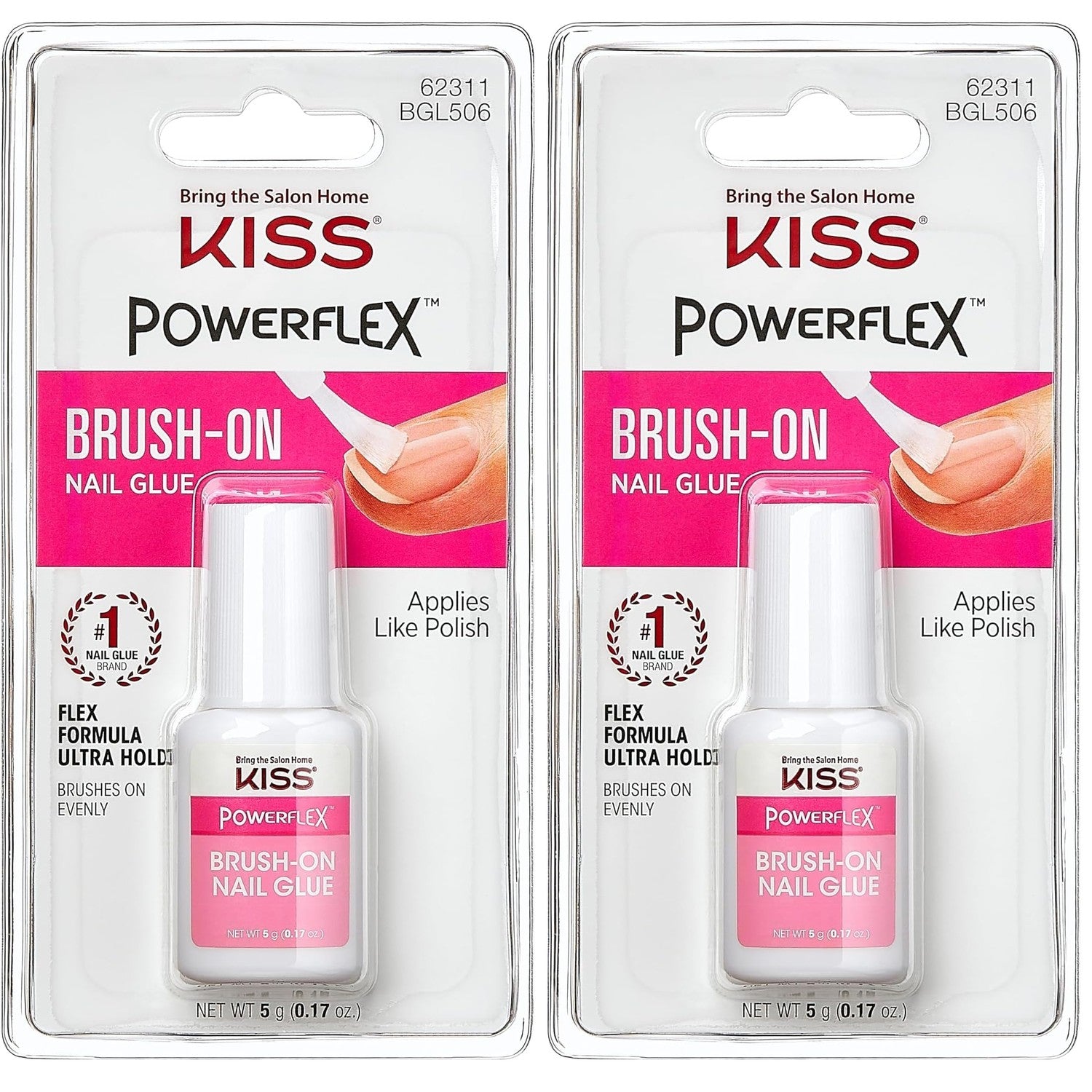 Kiss PowerFlex Nail Glue for Press Ons, Brush-On Applicator for Kits, Tips & Wraps, 0.17 oz, Ultra Hold, Fast Drying Adhesive, Instantly Repairs Cracks, Splits & Breaks, Seamless, Gap-Free Bond