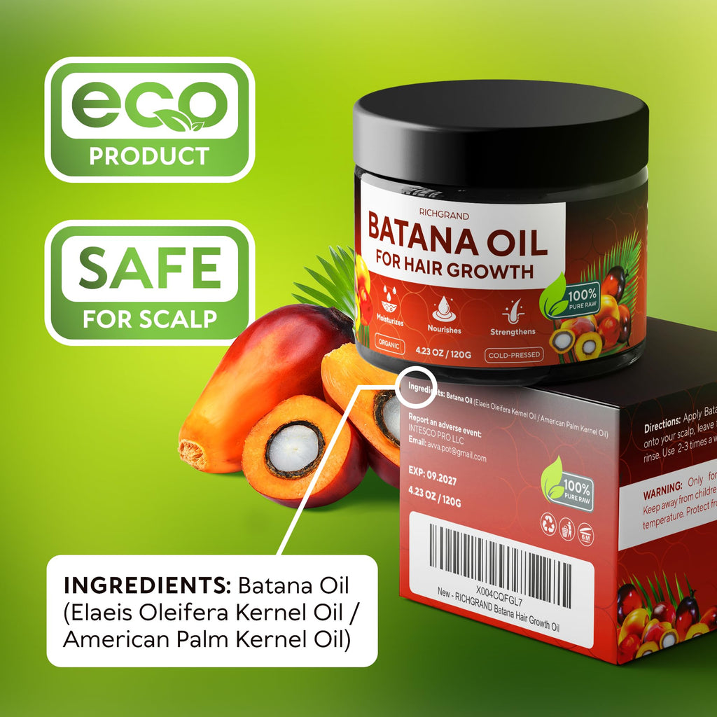 Batana Oil for Hair Growth - 100% Raw & Organic Unrefined Batana Oil - Cold Pressed Hair Mask for Scalp Health, Thicker Hair & Split Ends Repair - Natural & Pure (4.23 oz)