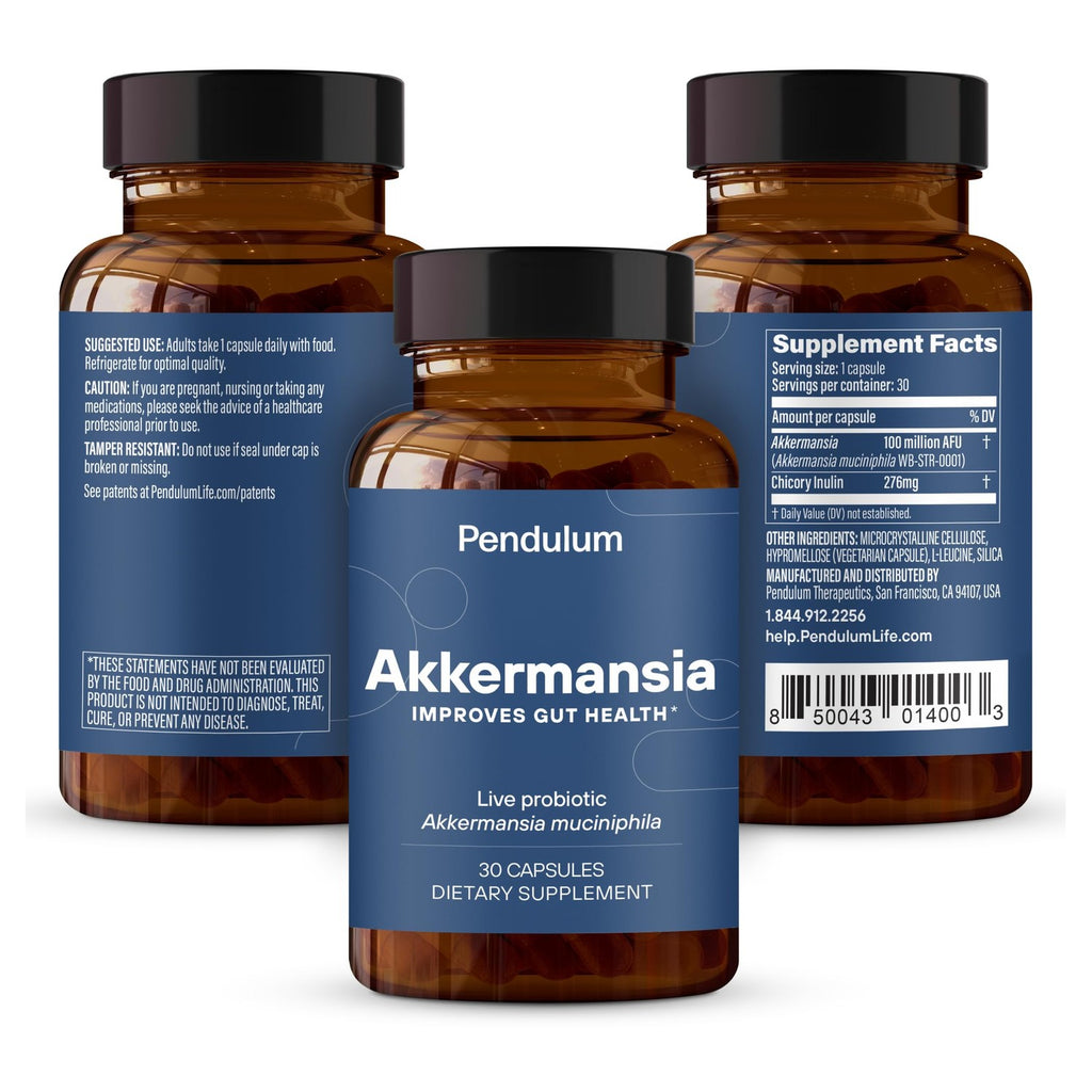 Pendulum Akkermansia Probiotic with Prebiotic Fiber - Increases GLP-1 Production, Delayed Release, Third-Party Tested, 100M AFU Live Strain for Gut Health for Men & Women (30 Capsules, 1-Pack)