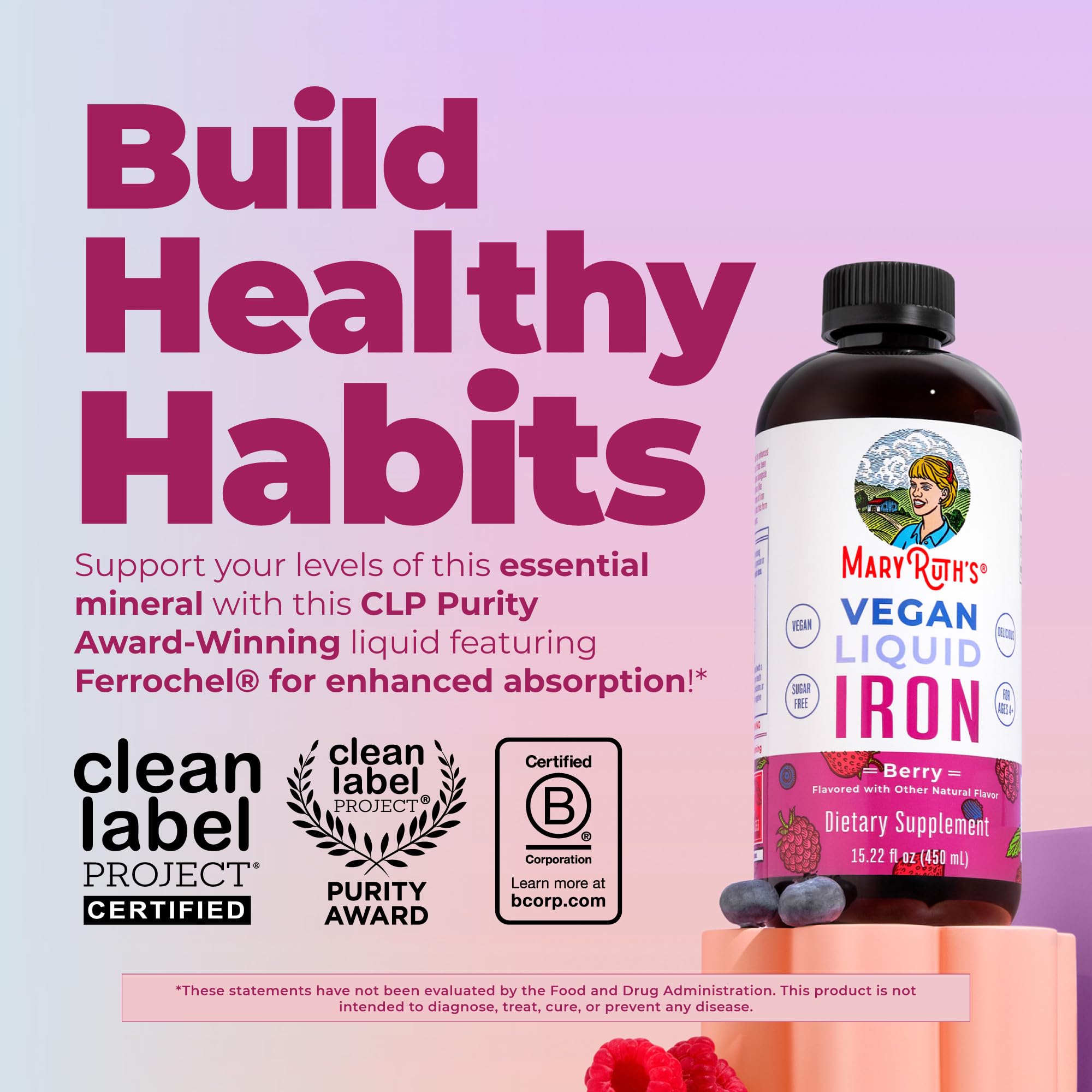 MaryRuth's Liquid Iron Supplement for Women Men & Kids, 15.22 Fl Oz, Vegan | Red Blood Cell Formation, Oxygen Support, Energy Metabolism, Ages 4 & Up, Sugar Free