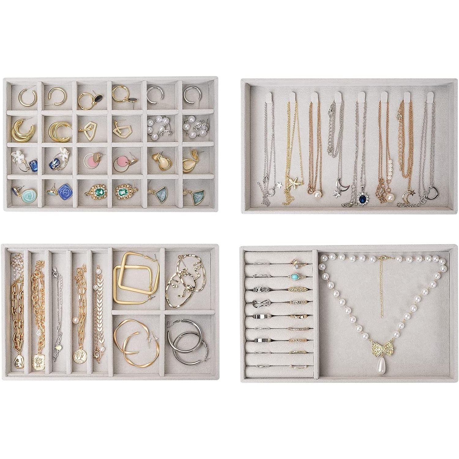 Buy now ProCase Stackable Jewelry Organizer Trays for Drawers, Jewelry Drawer Inserts Container Display Case Storage for Earring Necklace Rings Bracelet with Removable Dividers -Grey, 4 Layers at indiglob india
