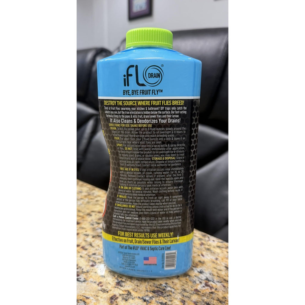 iFLO Bye Bye Fruit Fly Drain Cleaner & Eliminator, Mint Scent (1 Pack 32oz)