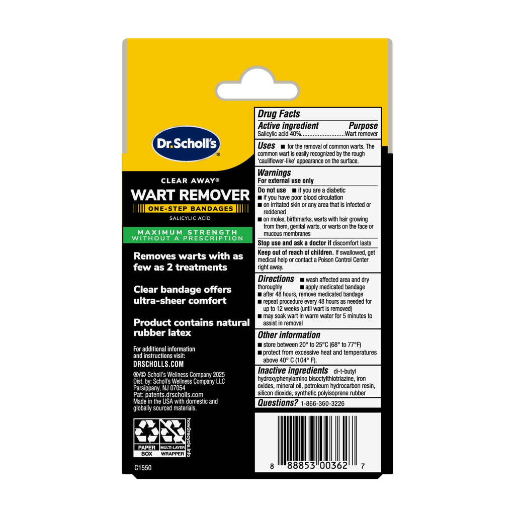 Dr. Scholl's One-Step Wart Remover Bandages, Removes Warts, 14 ct