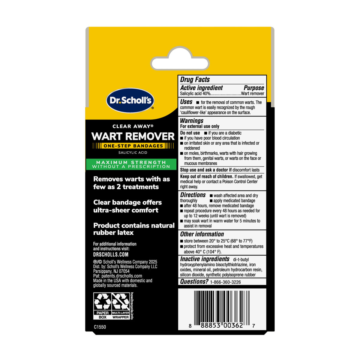 Dr. Scholl's One-Step Wart Remover Bandages, Removes Warts, 14 ct