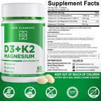 New Elements Vitamin D3 K2 10,000 IU with Magnesium Glycinate 500mg - Bone Health, Immune Support, Energy & Mood - Non-GMO, Gluten-Free, Sugar-Free Softgels for Women & Men (60 softgels)