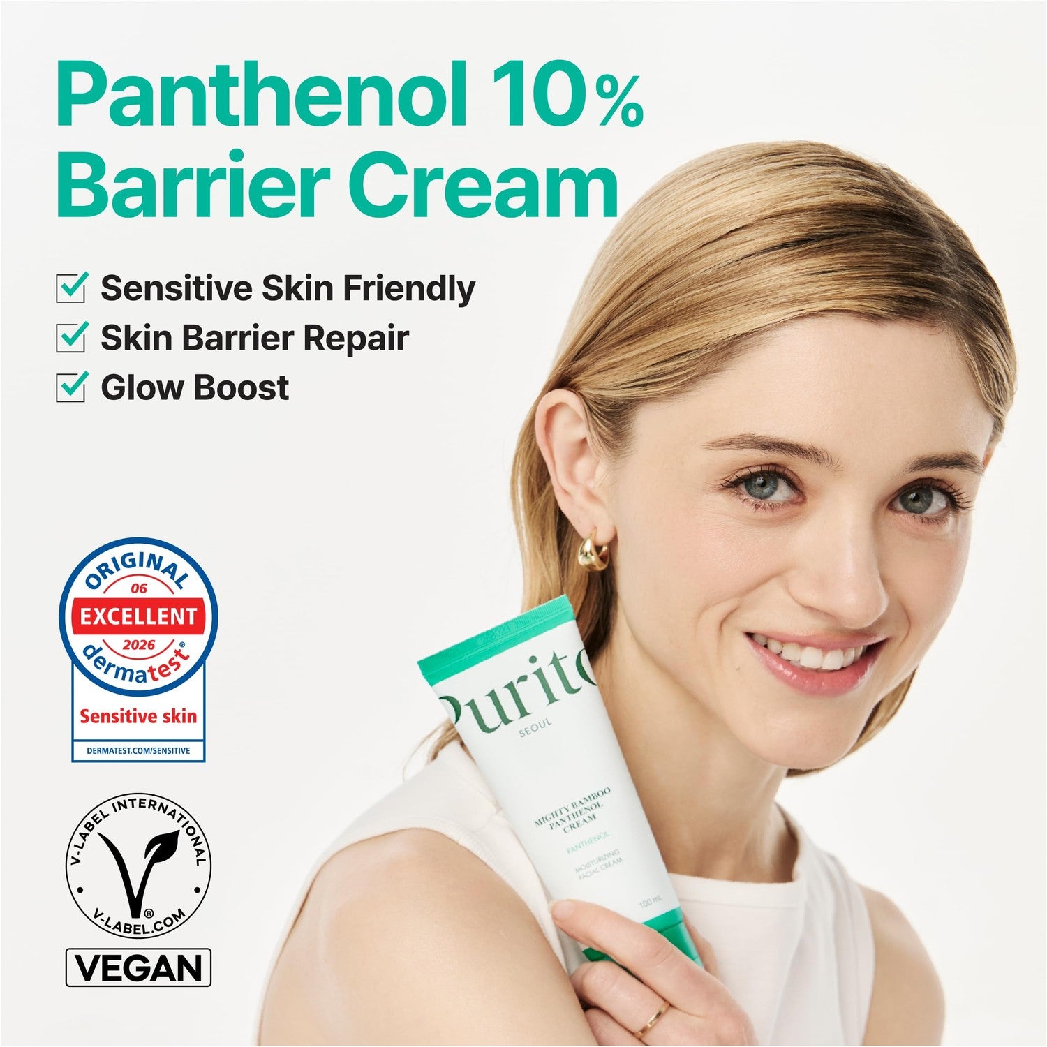 PURITO Panthenol 10% Cream for Sensitive Skin, 3.38 fl.oz | Skin Barrier Repair, Face Moisturizer, Blemish-Prone Care, Non-Comedogenic & Vegan, Korean Skincare