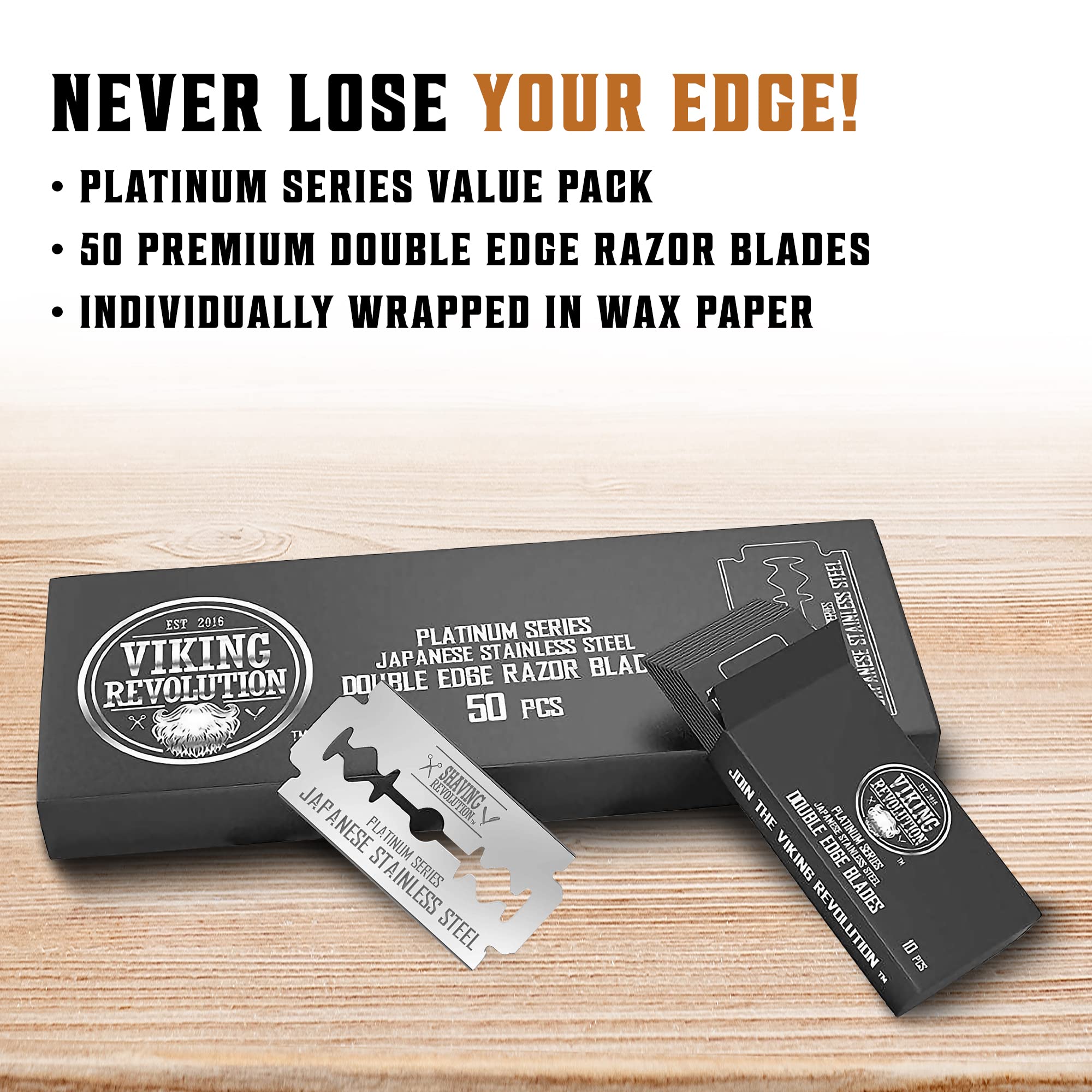 Shaving Revolution Double Edge Razor Blades - 50 Count | Platinum Japanese Stainless Steel - Smooth, Precise & Clean Shave - Fits Standard Safety Razors - Long-Lasting Sharpness