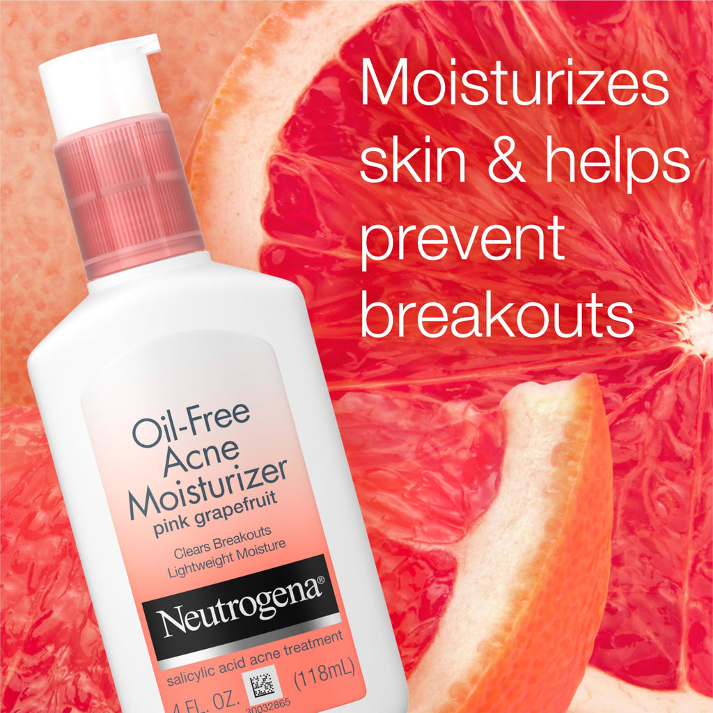 Buy now Neutrogena Oil Free Acne Moisturizer, .5% Salicylic Acid Acne Treatment, Pink Grapefruit Face Lotion for Breakouts, Non-Greasy & Non-Comedogenic, 4 fl. oz at indiglob india