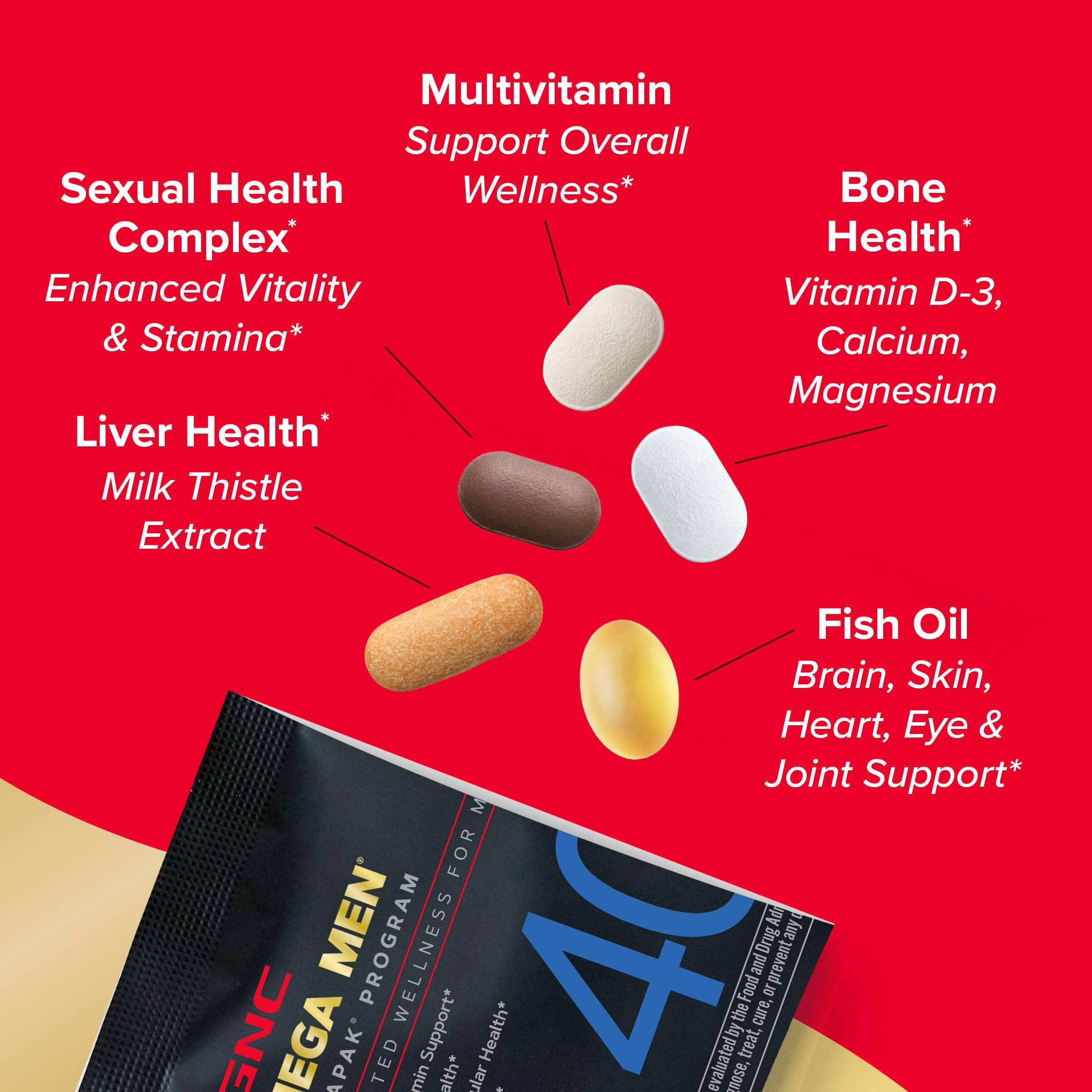Buy now GNC Mega Men 40+ Vitapak, 5-in-1 Multivitamin Pack, Energy Production, Men's Health, Edible Dietary Supplement, 30 Servings at indiglob india