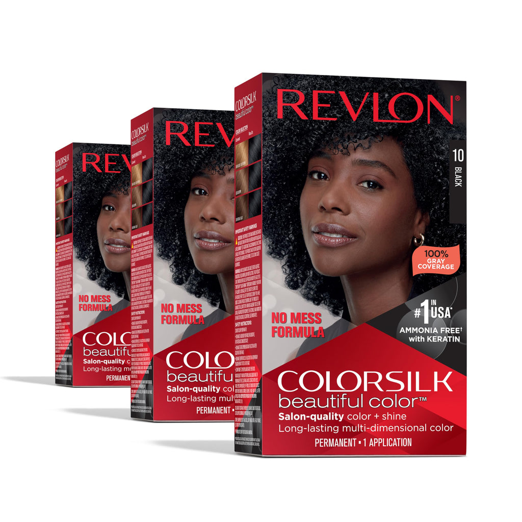 Buy now Revlon Colorsilk Beautiful Color Permanent Hair Color, (OLD VERSION) 10 Black (Pack of 3) at indiglob india