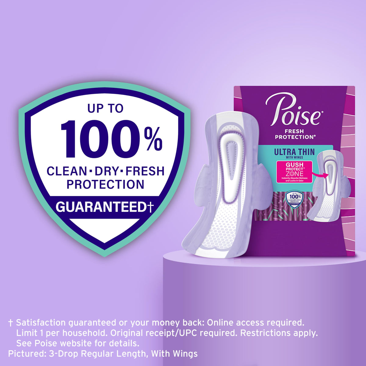 Poise Ultra Thin Incontinence Pads for Women, 4 Drop, Wings, 54 ct