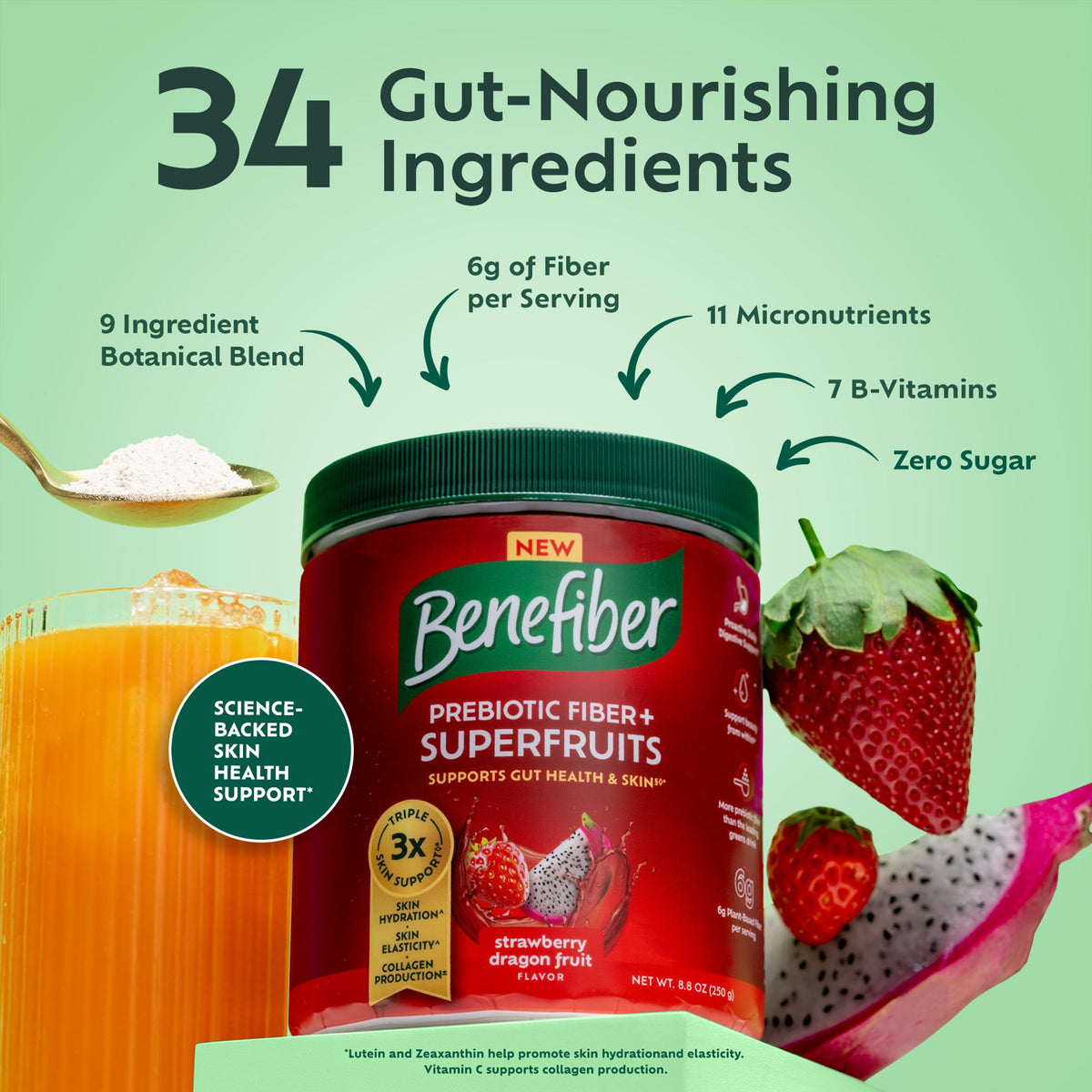 Benefiber Prebiotic Fiber + Superfruits, Strawberry Dragon Fruit, 8.8 oz
