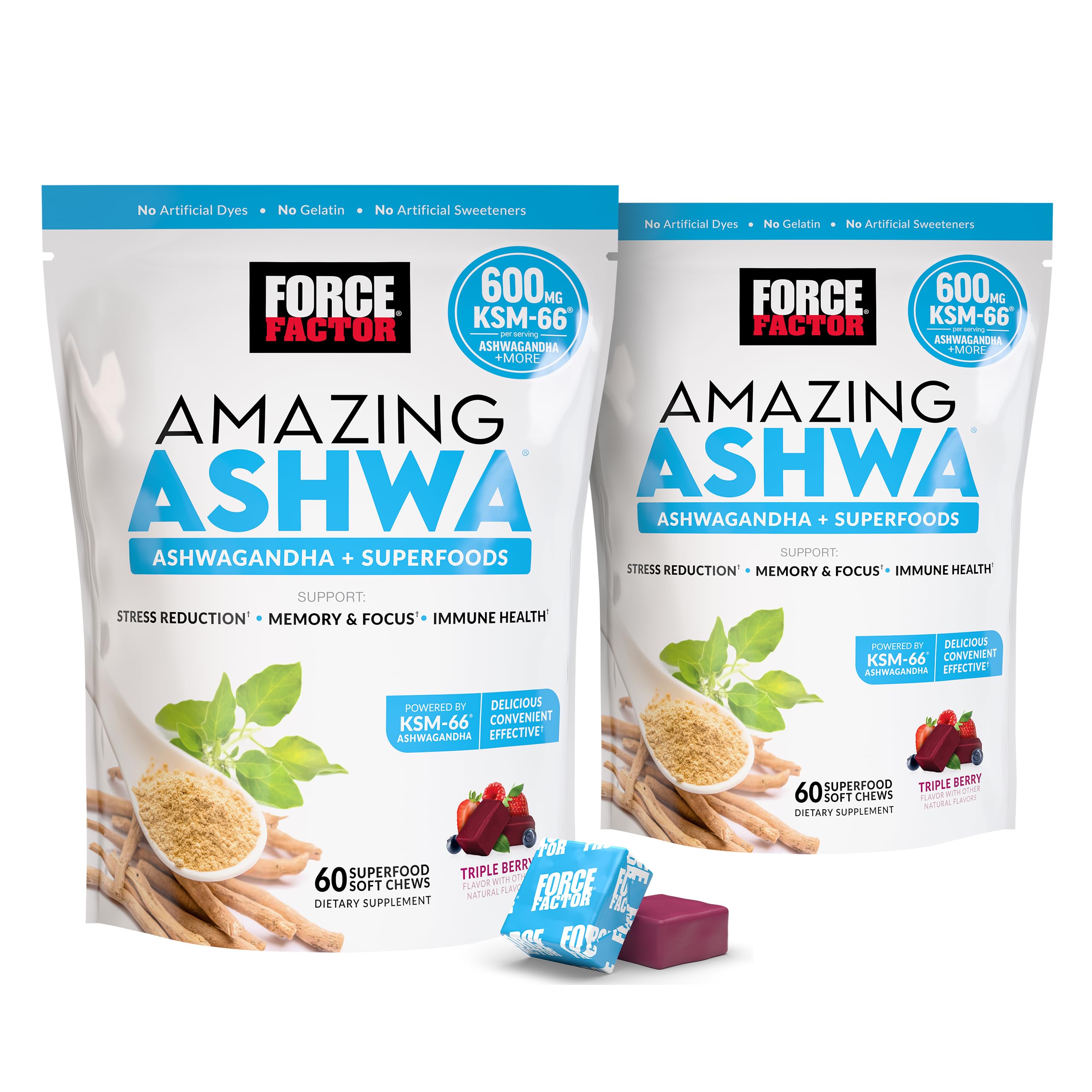Force Factor Amazing Ashwa, Ashwagandha Supplement for Stress Relief | Memory, Focus, and Immune Support Health with KSM-66 Ashwagandha for Stress, 60 Soft Chews