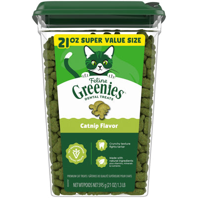 Greenies Feline Veterinarian-Recommended Adult Natural Dental Cat Treats, Catnip Flavor, 21 oz. Tub