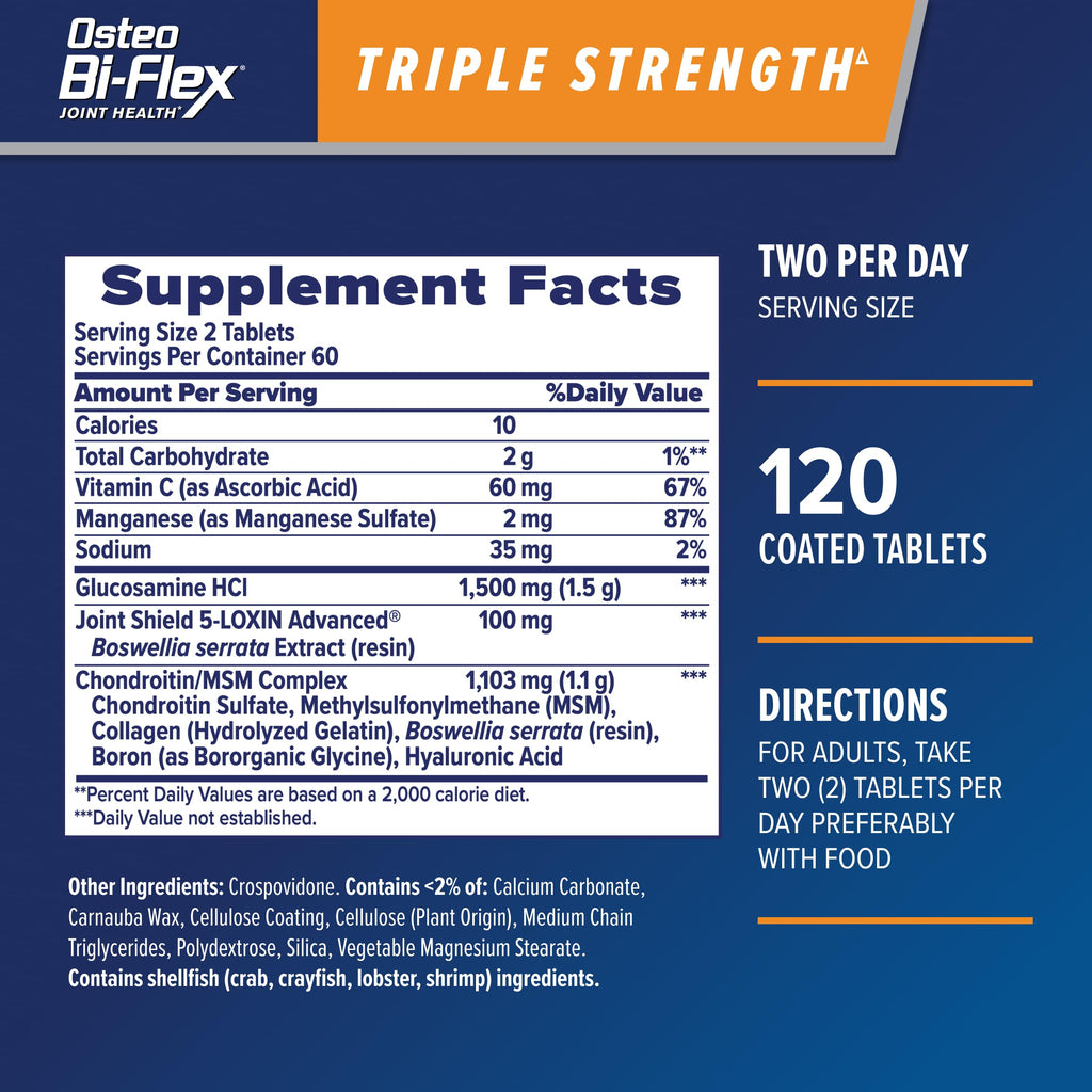 Osteo Bi-Flex Triple Strength Glucosamine Chondroitin Supplement, 120 Count | Improve Joint Function, Strength, Flexibility, Mobility, 120 Coated Tablets