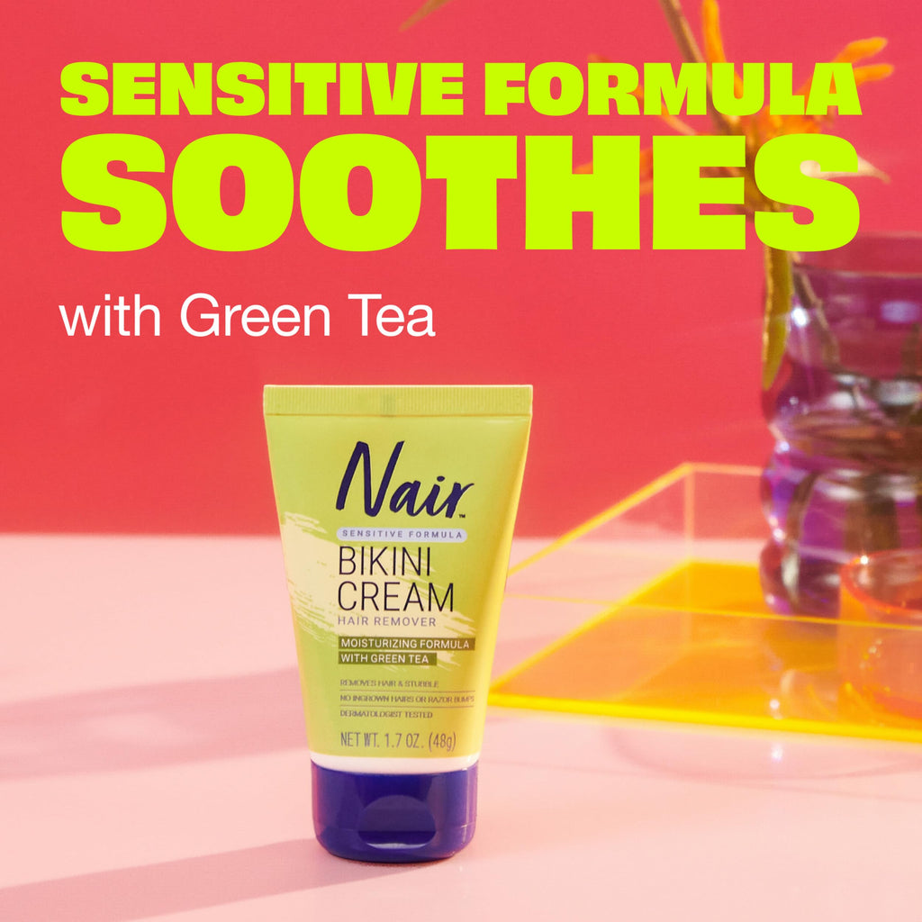 Nair Bikini Cream with Green Tea Sensitive Formula, 1.7 Ounce | Sensitive Skin Formula, Bikini Hair Removal, Dermatologist-Tested, Soft & Smooth Skin