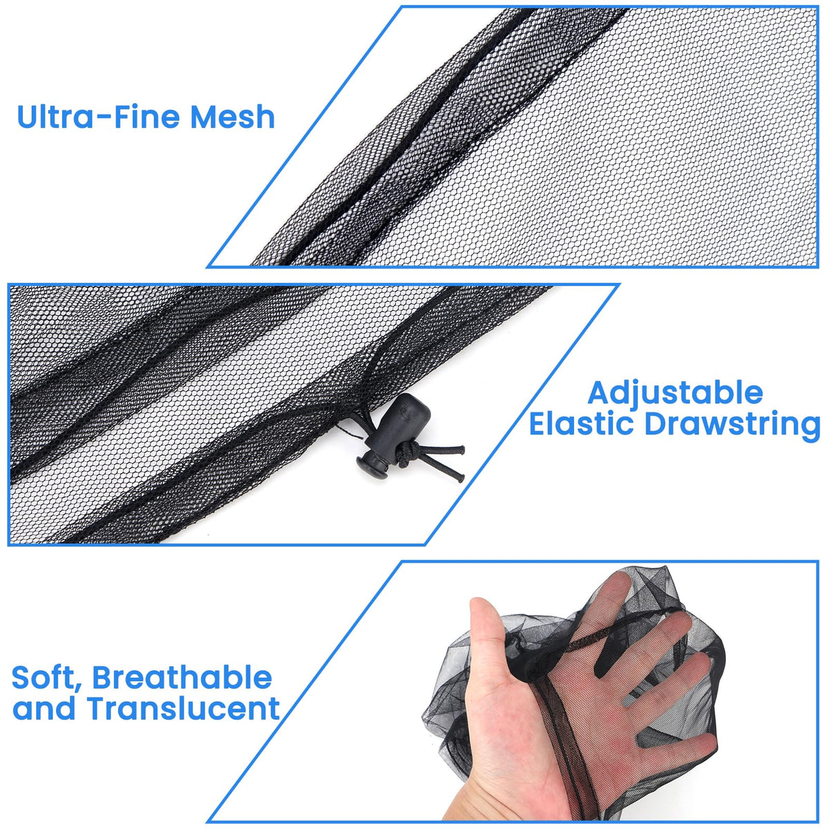 2 Pack Mosquito Head Net, Breathable Bug Net for Hat & Outdoor