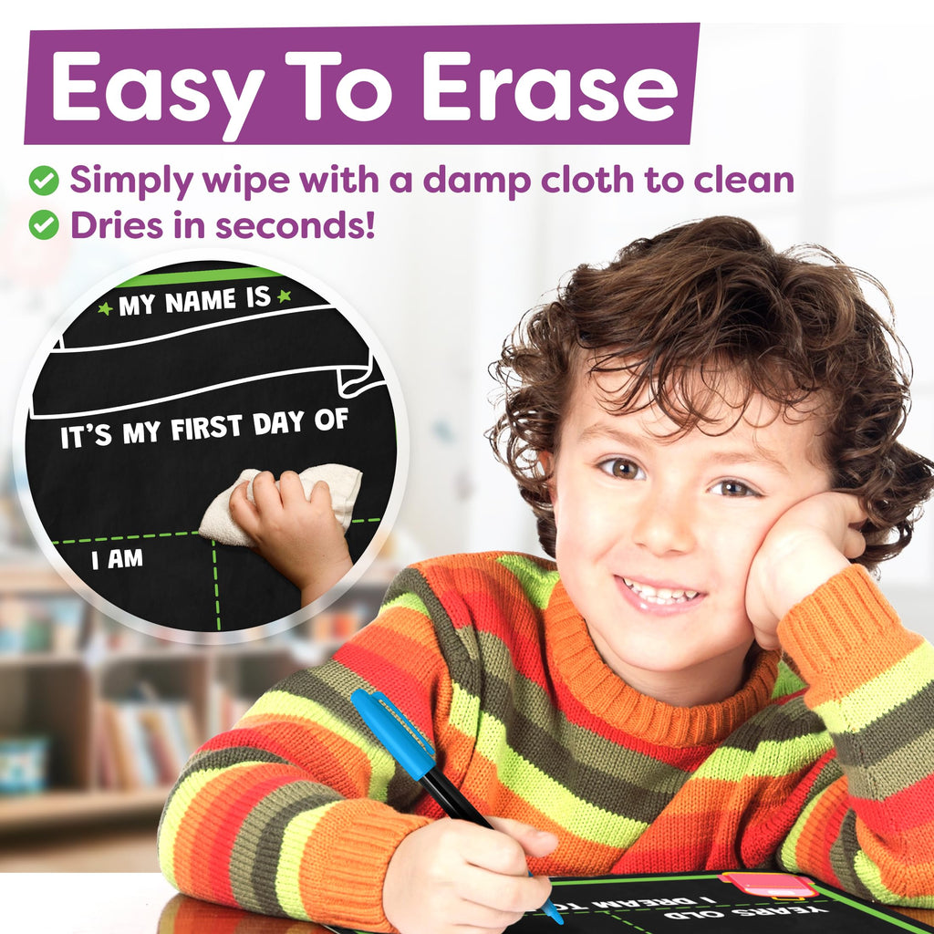 First Day of School Sign Board with Liquid Chalk Markers - 14”x11” Double-Sided & Reusable Board - My First and Last Day - Back to School Supplies - First Day of Kindergarten Preschool